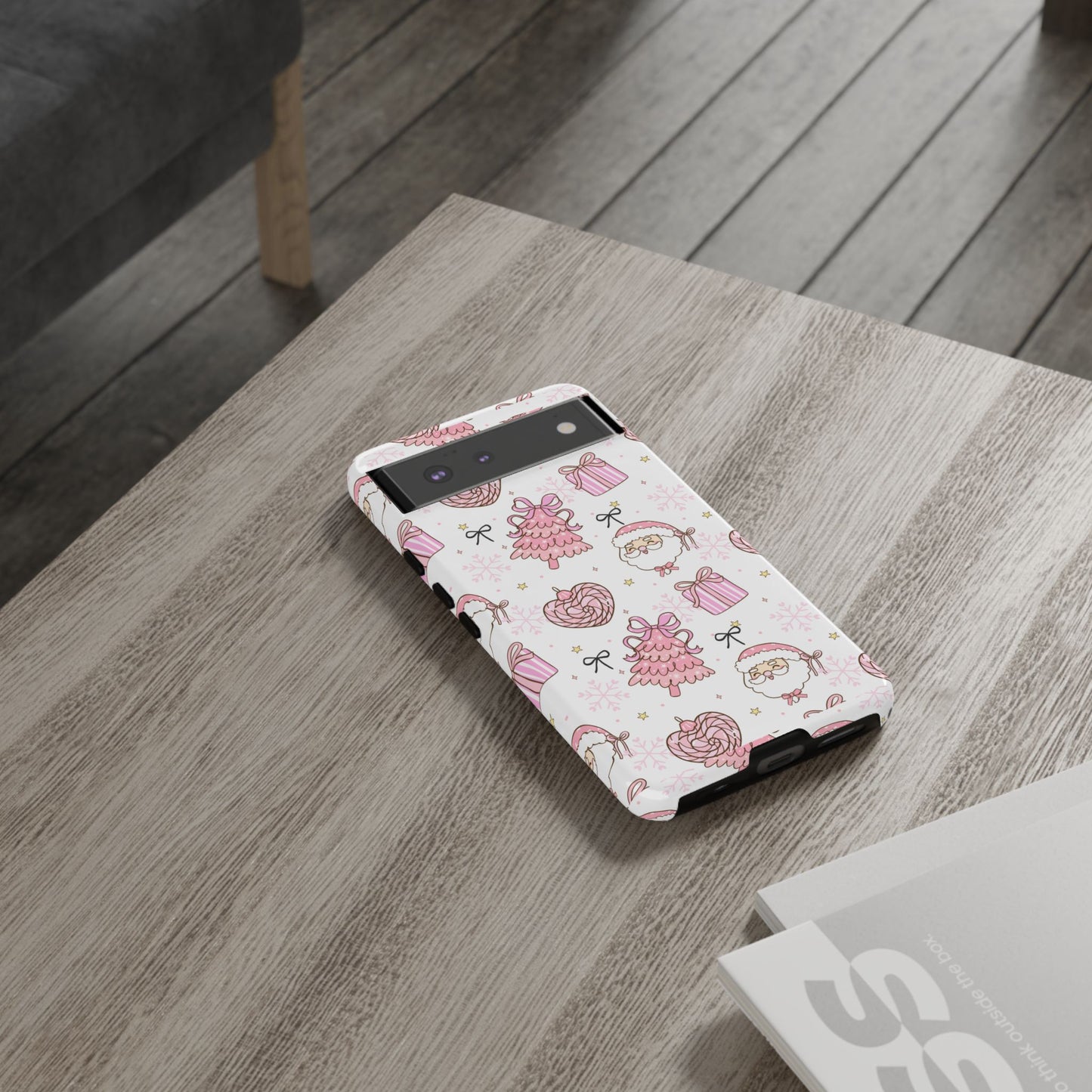Christmas Pink Pattern Phone Case - Cute Santa, Tree & Gift Protective Cover