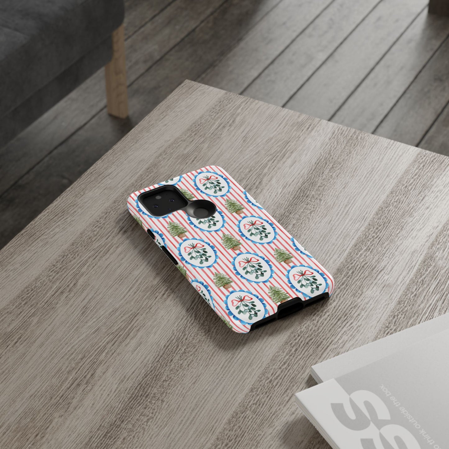 Christmas Wreath & Tree Pattern Phone Case — Festive Holiday Tough Case