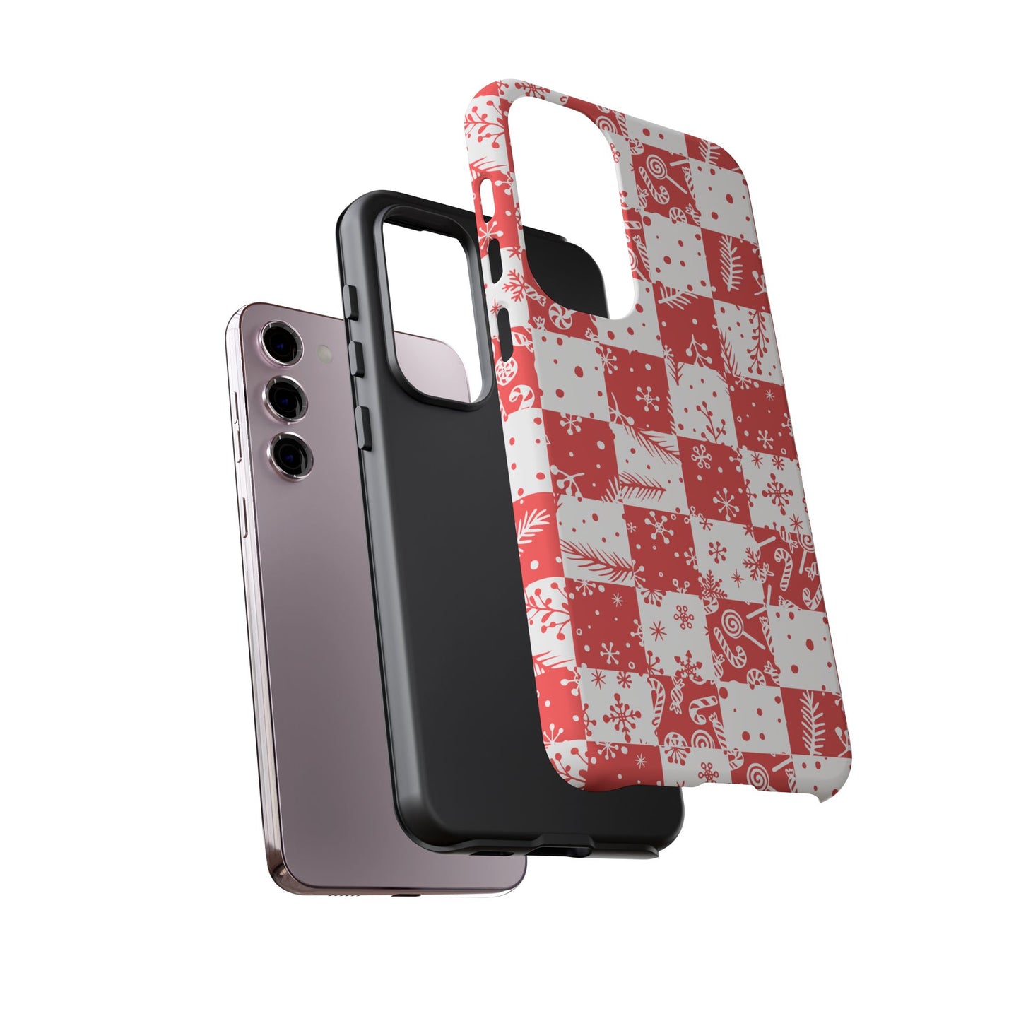 Christmas Red Buffalo Check Phone Case - Holiday Snowflake Pattern Tough Case