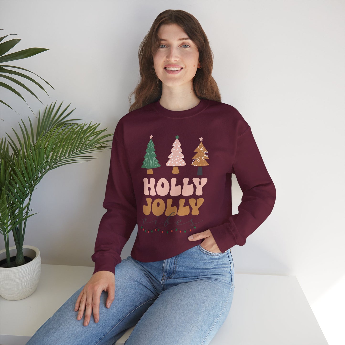 Holiday Sweater Sweatshirt — "Holly Jolly" Christmas Tree Crewneck
