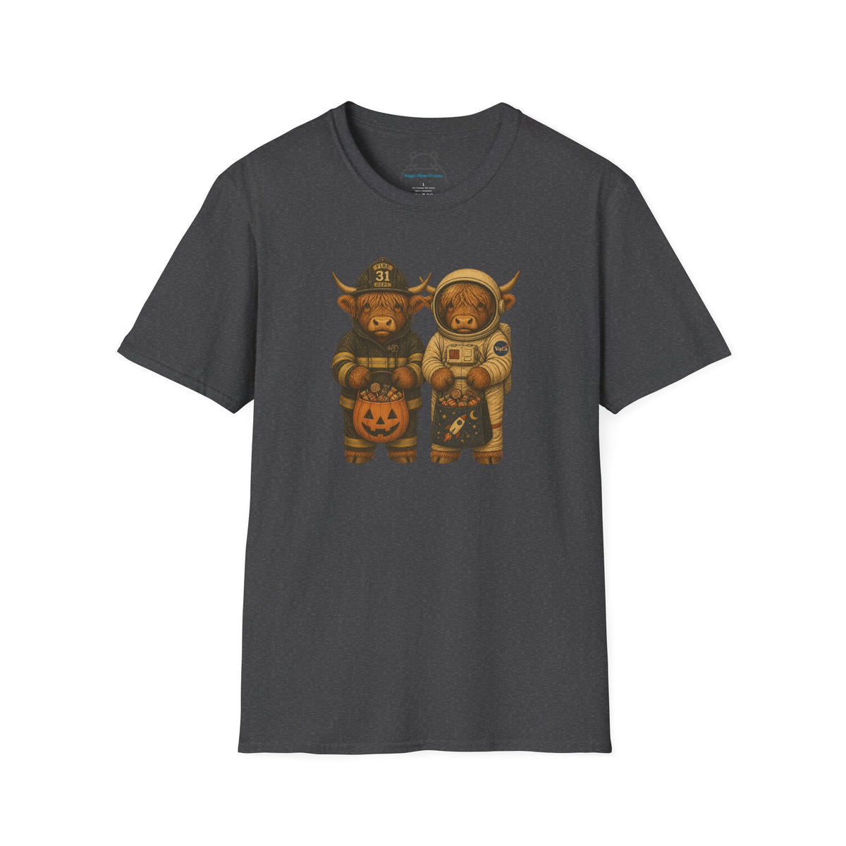 Halloween Highland Cows T‑Shirt — Firefighter & Astronaut Costume Tee