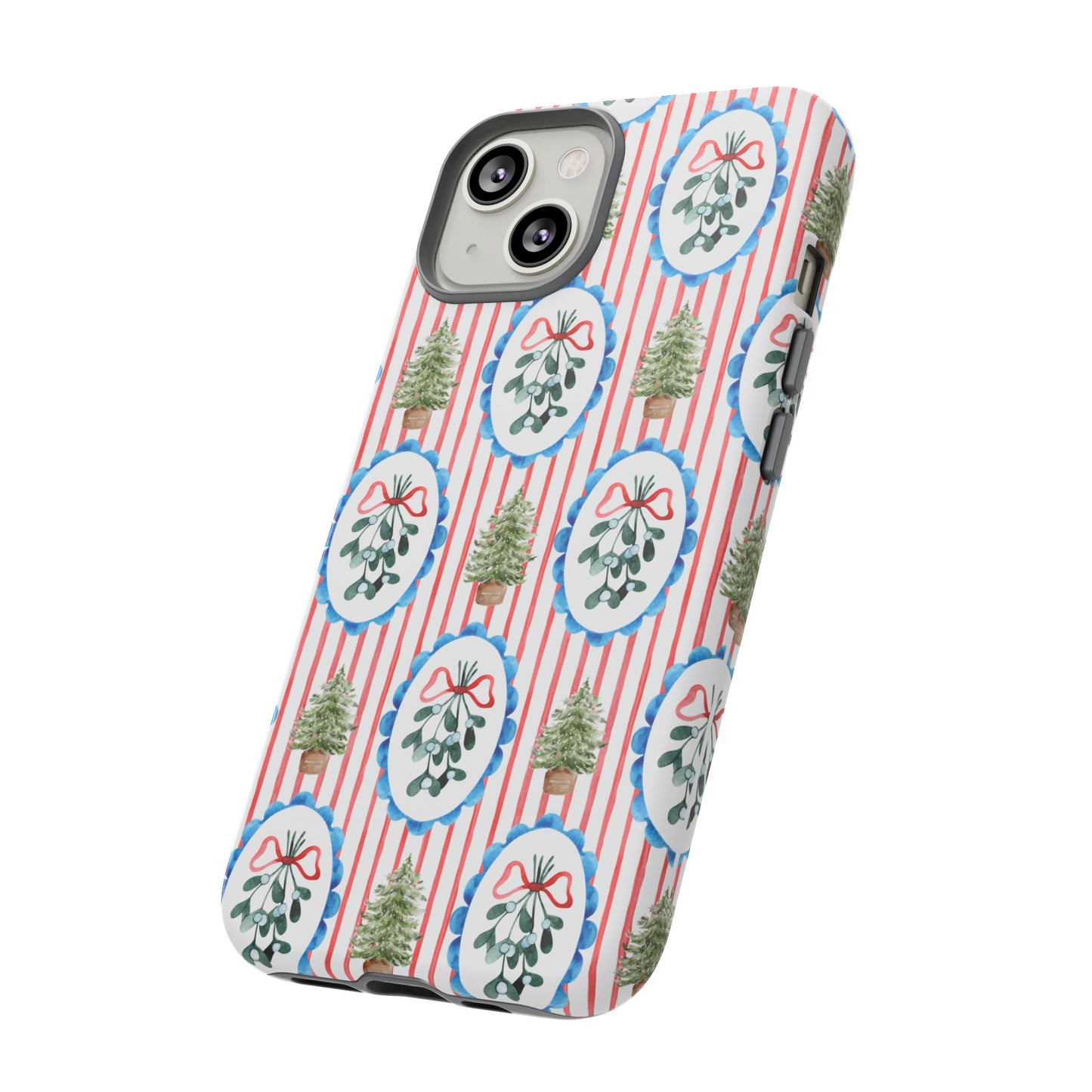 Christmas Wreath & Tree Pattern Phone Case — Festive Holiday Tough Case