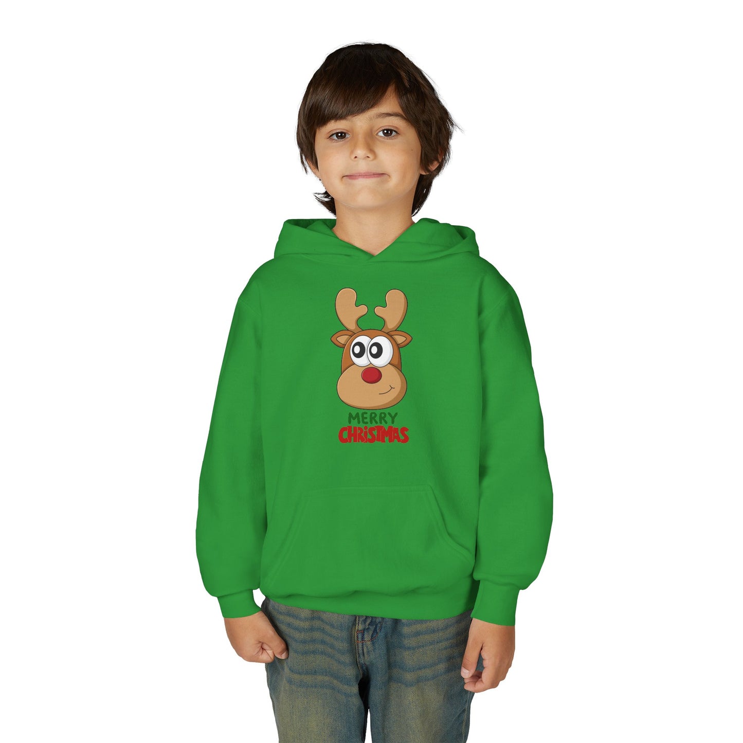 Youth Christmas Reindeer Hoodie - Cute "Merry Christmas" Holiday Pullover
