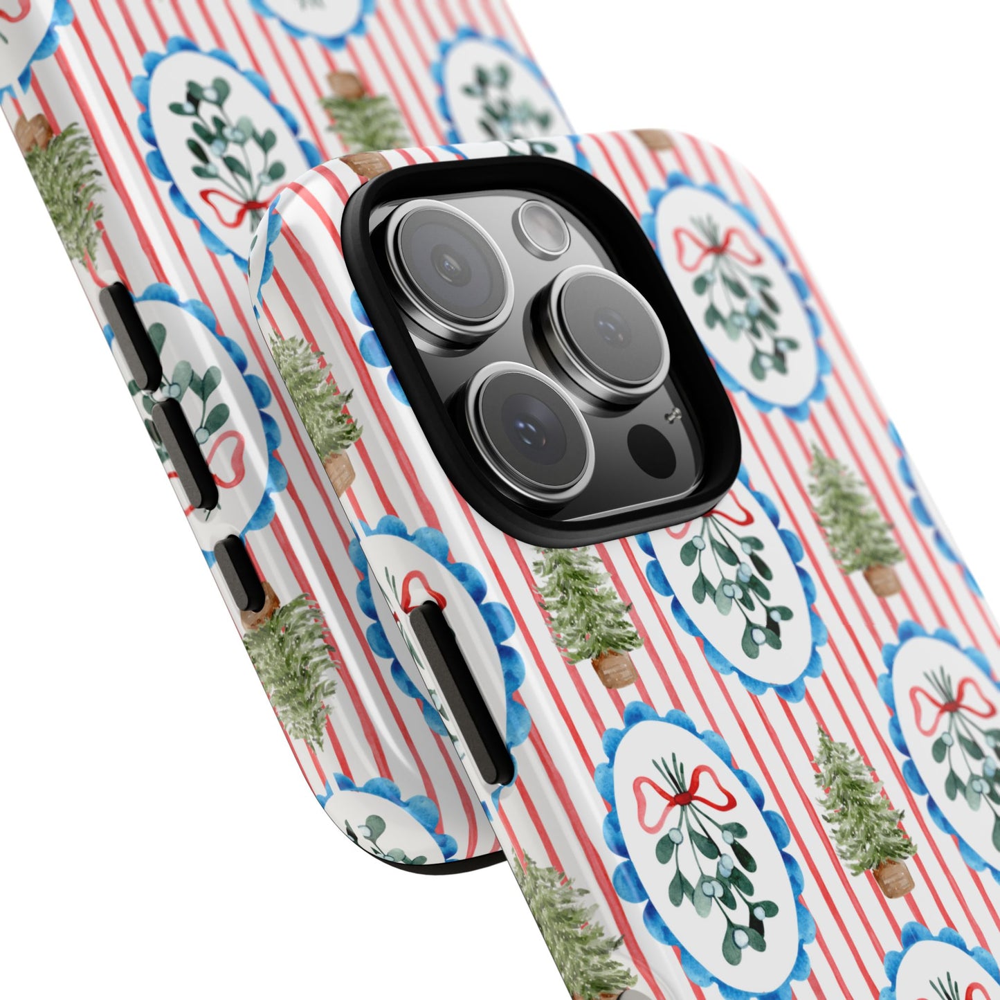 Christmas Wreath & Tree Pattern Phone Case — Festive Holiday Tough Case