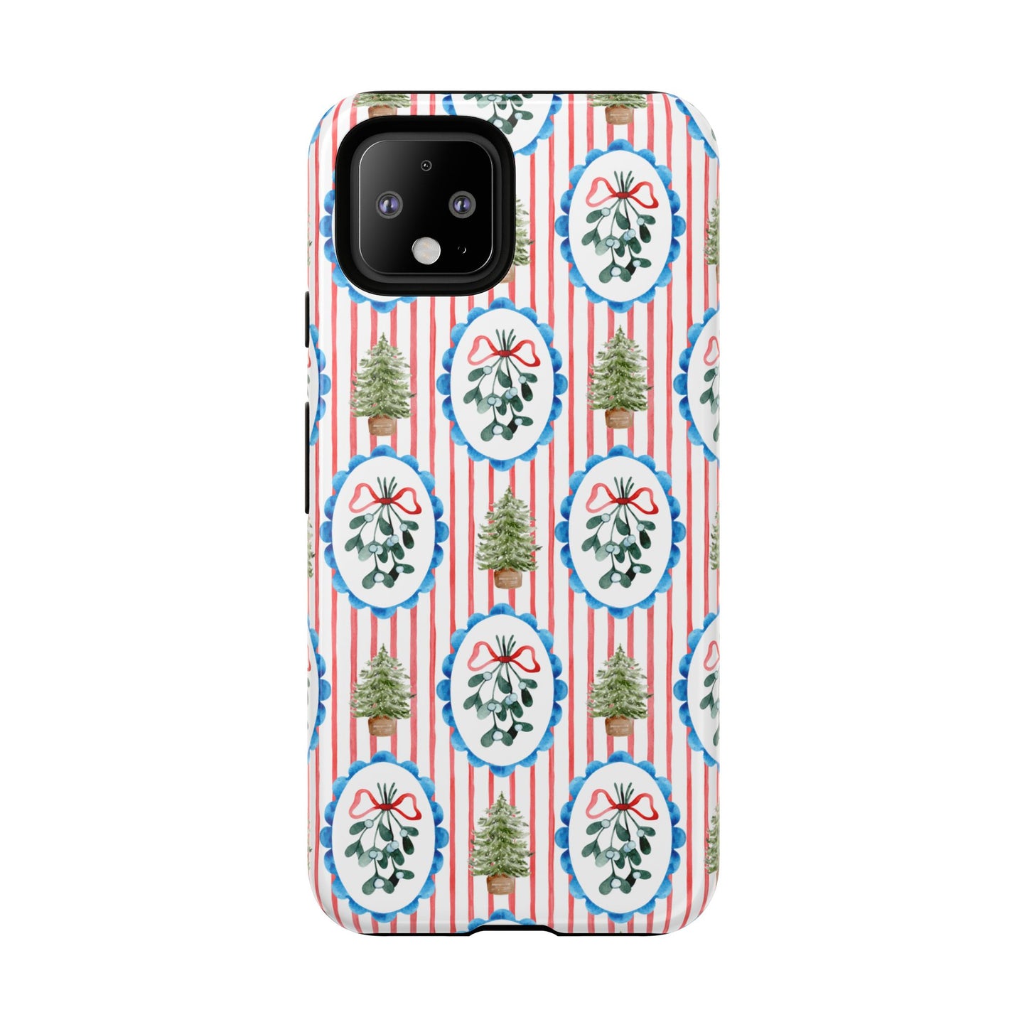 Christmas Wreath & Tree Pattern Phone Case — Festive Holiday Tough Case