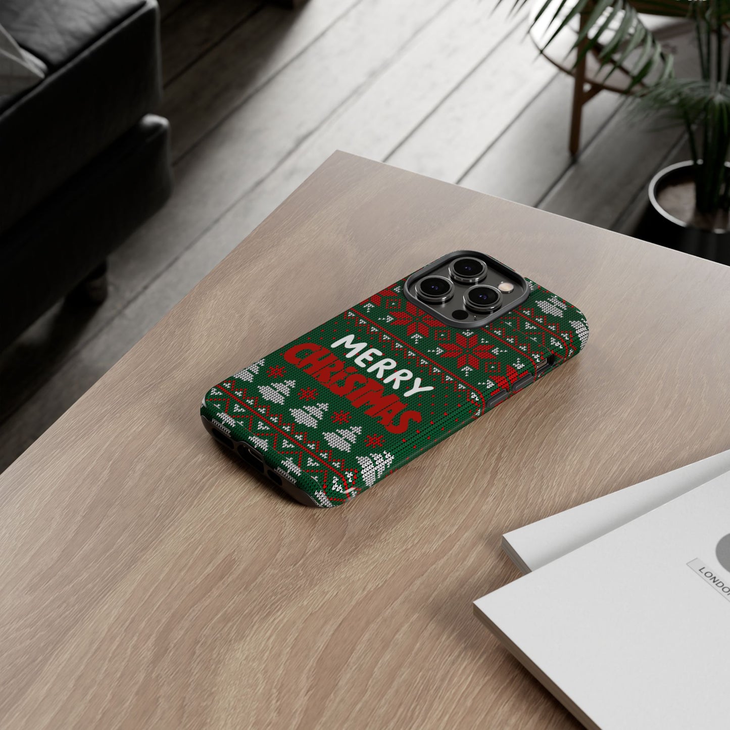 Merry Christmas Phone Case - Festive Green Ugly Sweater Design
