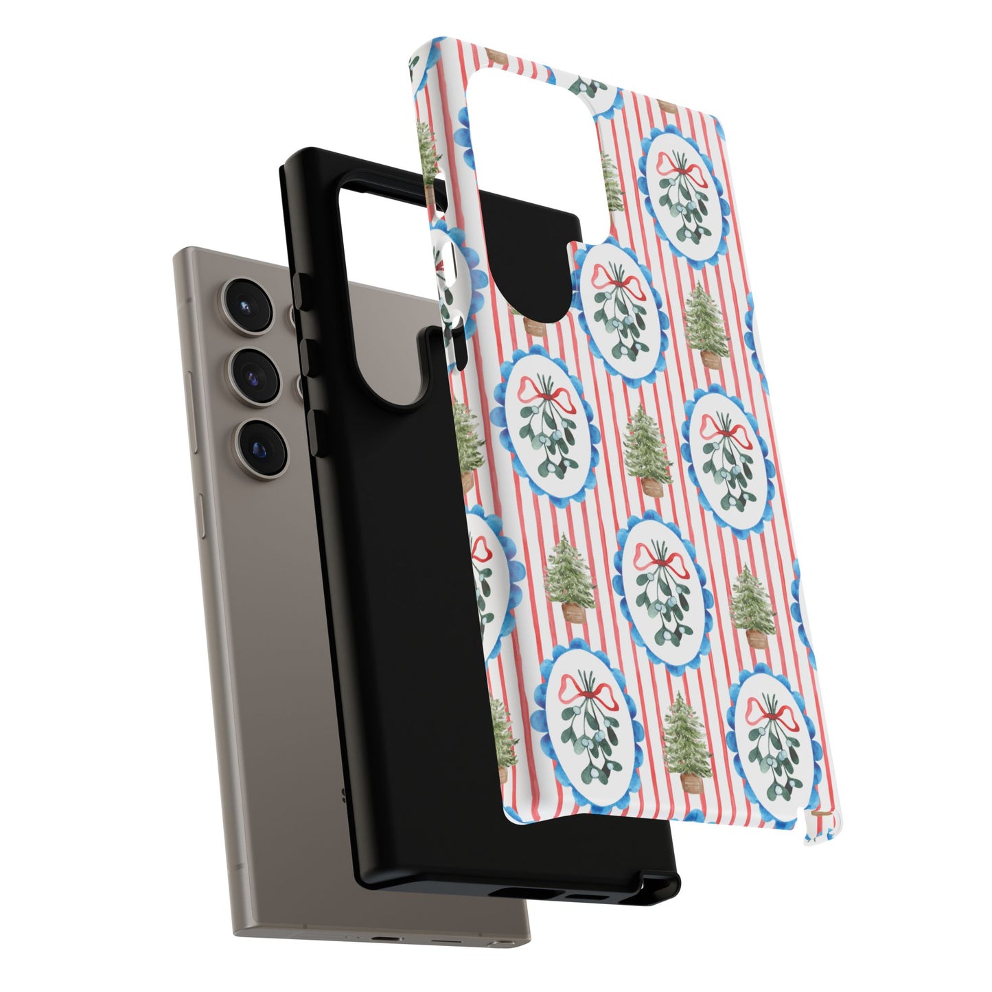 Christmas Wreath & Tree Pattern Phone Case — Festive Holiday Tough Case