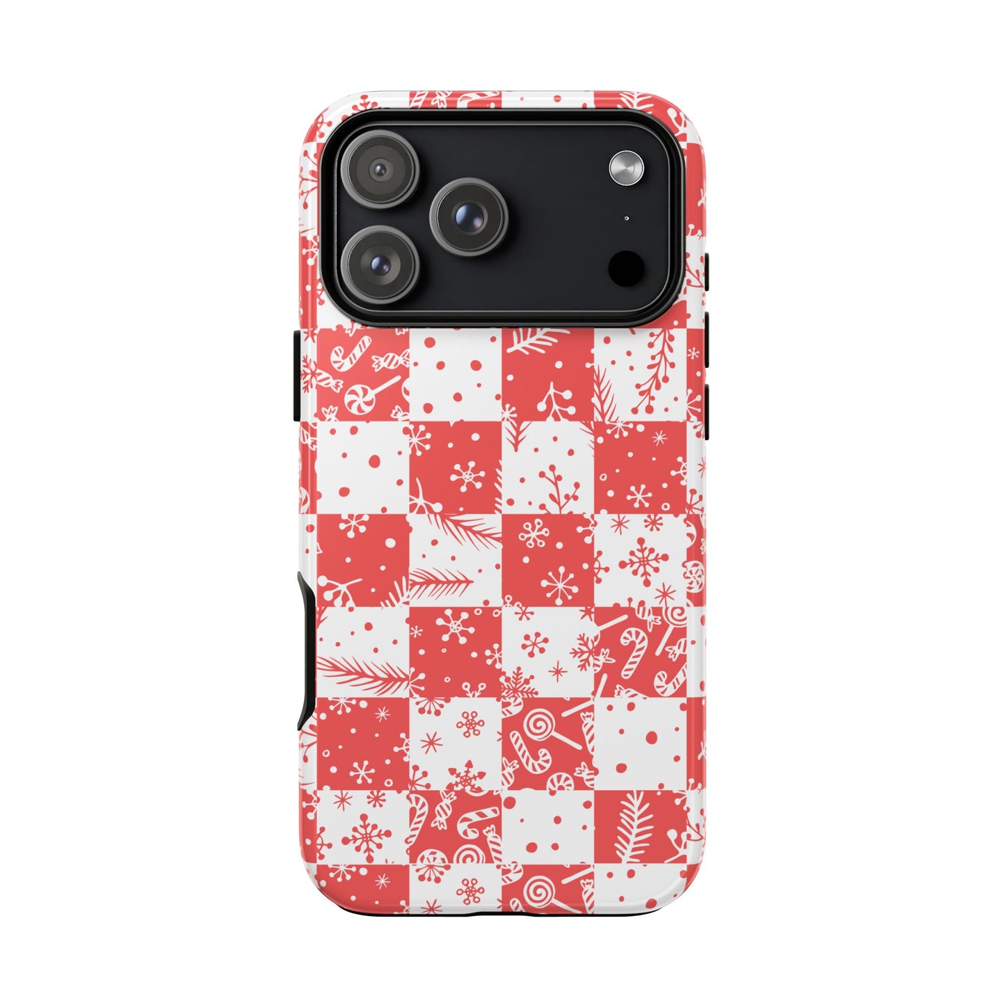 Christmas Red Buffalo Check Phone Case - Holiday Snowflake Pattern Tough Case