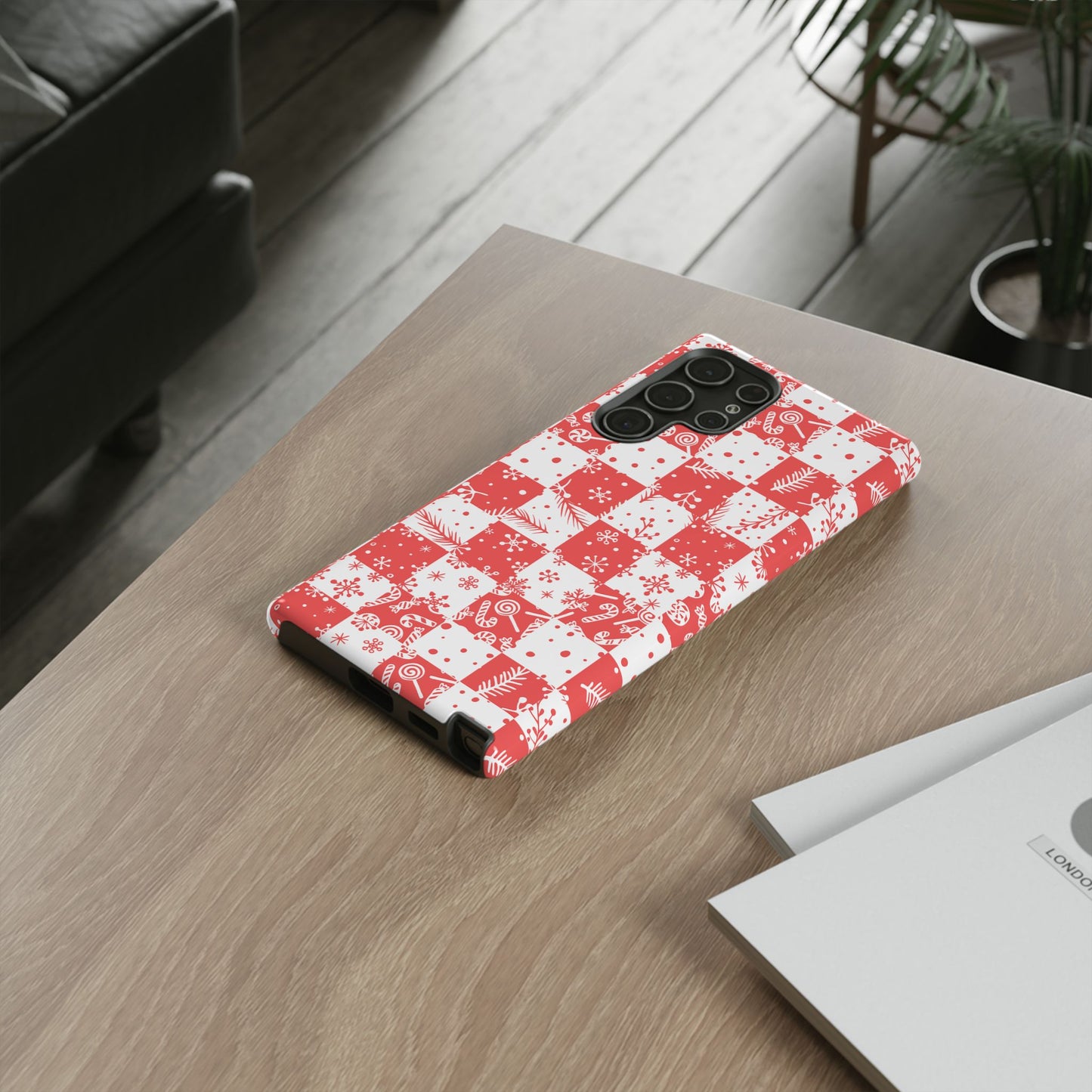 Christmas Red Buffalo Check Phone Case - Holiday Snowflake Pattern Tough Case