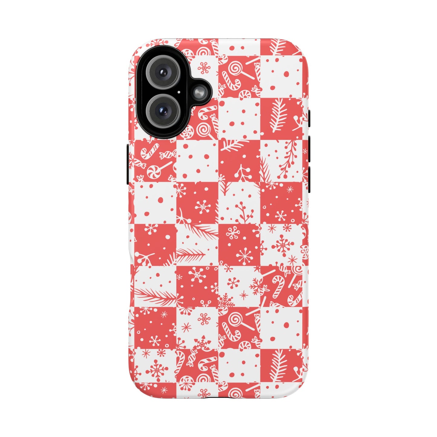 Christmas Red Buffalo Check Phone Case - Holiday Snowflake Pattern Tough Case