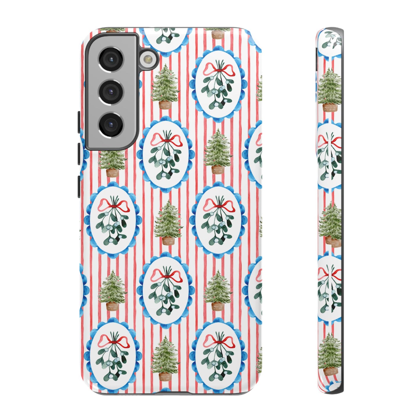 Christmas Wreath & Tree Pattern Phone Case — Festive Holiday Tough Case