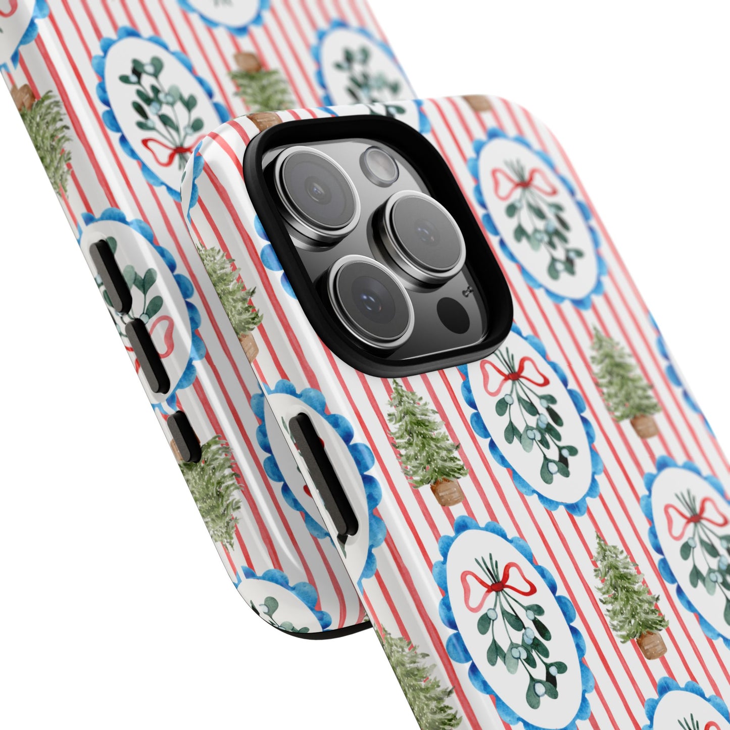 Christmas Wreath & Tree Pattern Phone Case — Festive Holiday Tough Case