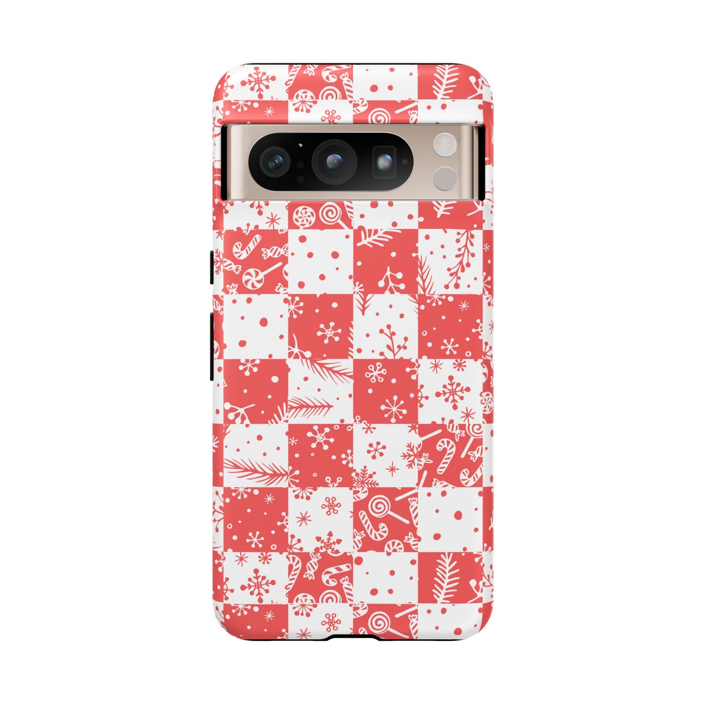 Christmas Red Buffalo Check Phone Case - Holiday Snowflake Pattern Tough Case