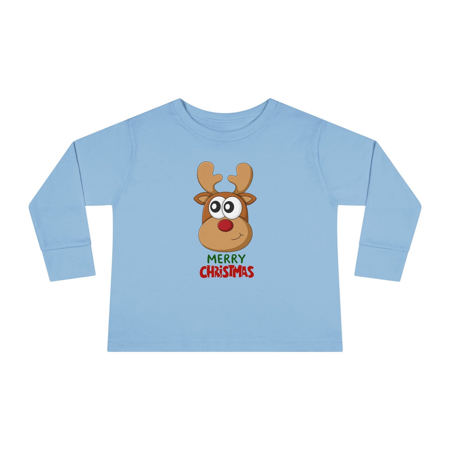 Toddler Long Sleeve Tee — Cute Reindeer "Merry Christmas" Holiday Shirt