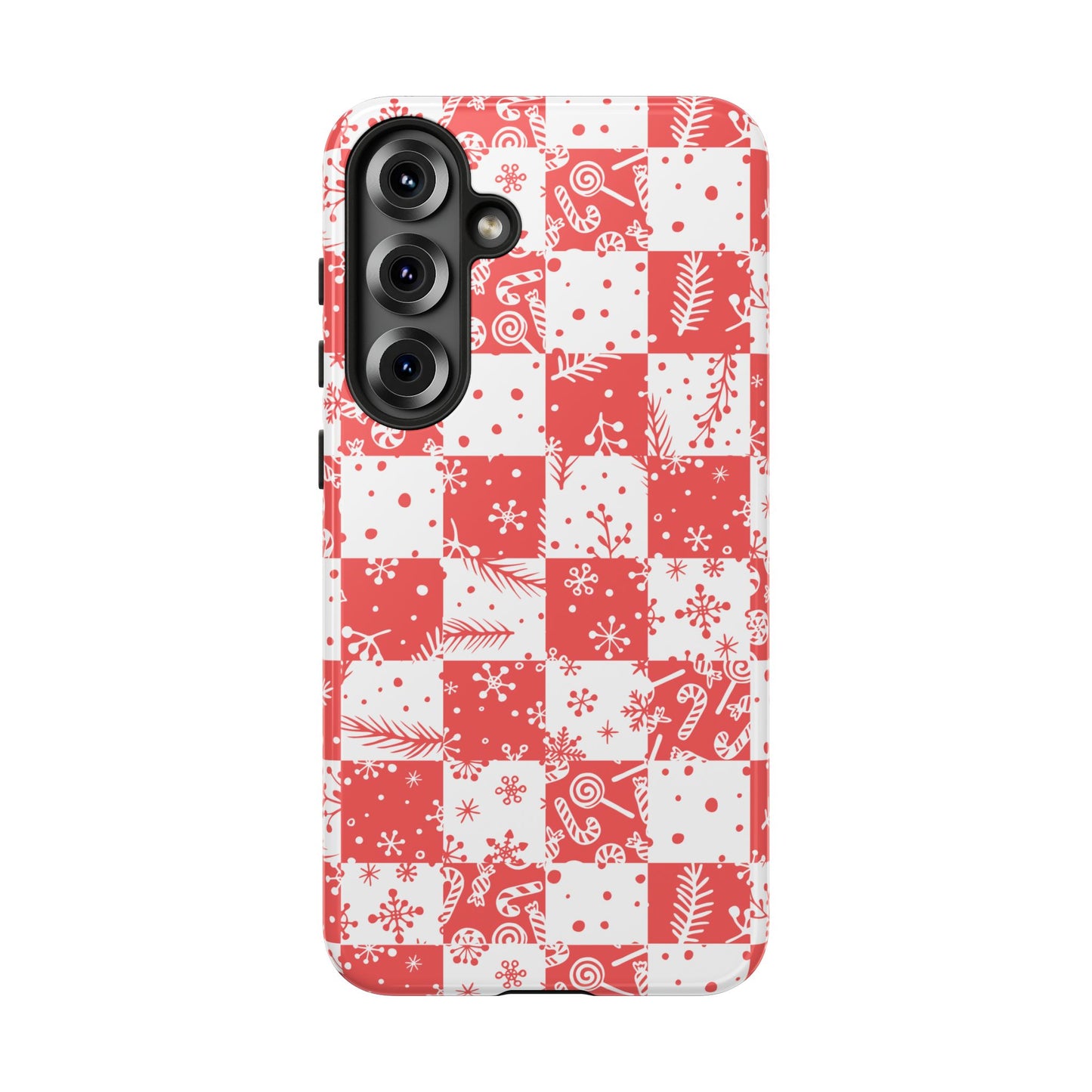 Christmas Red Buffalo Check Phone Case - Holiday Snowflake Pattern Tough Case
