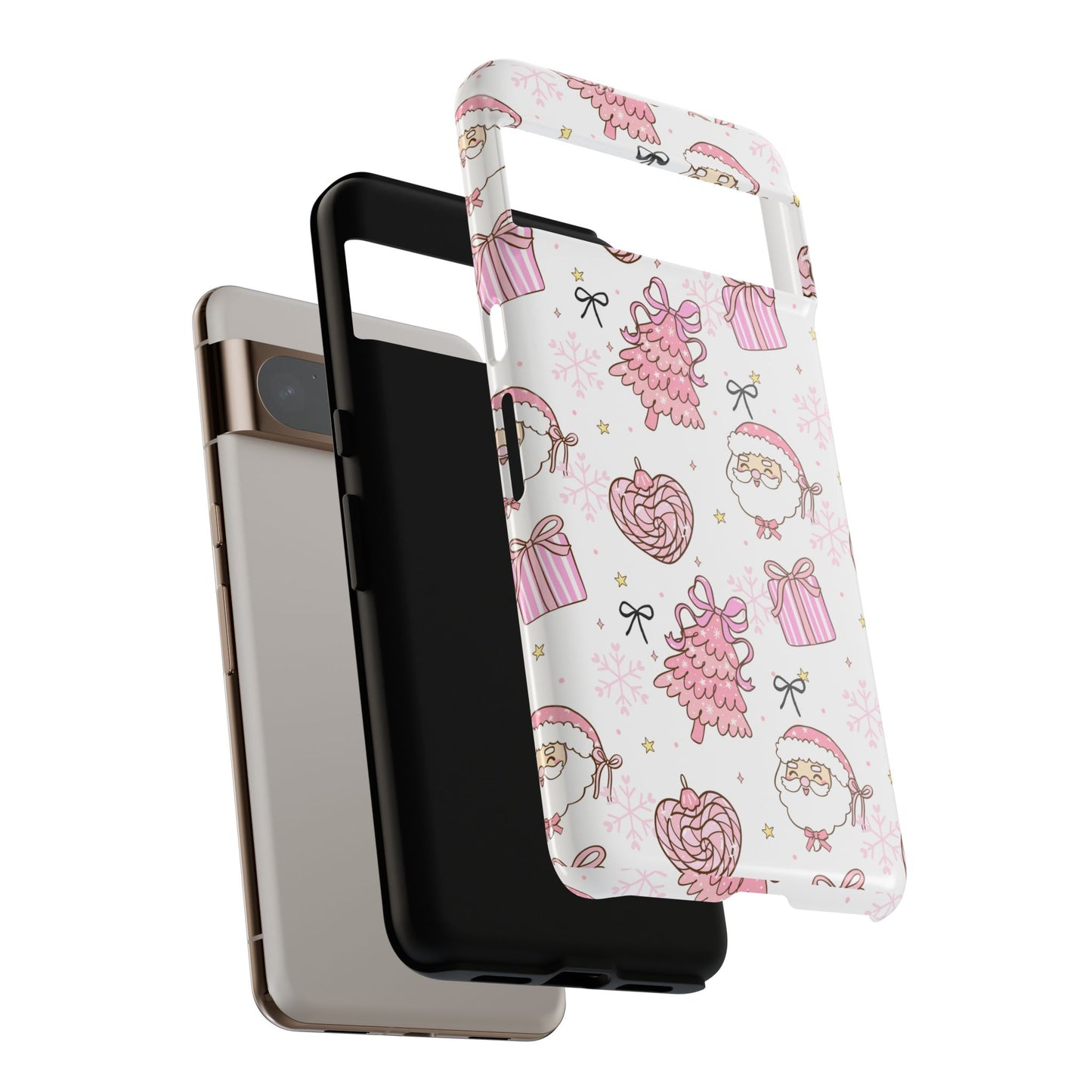 Christmas Pink Pattern Phone Case - Cute Santa, Tree & Gift Protective Cover
