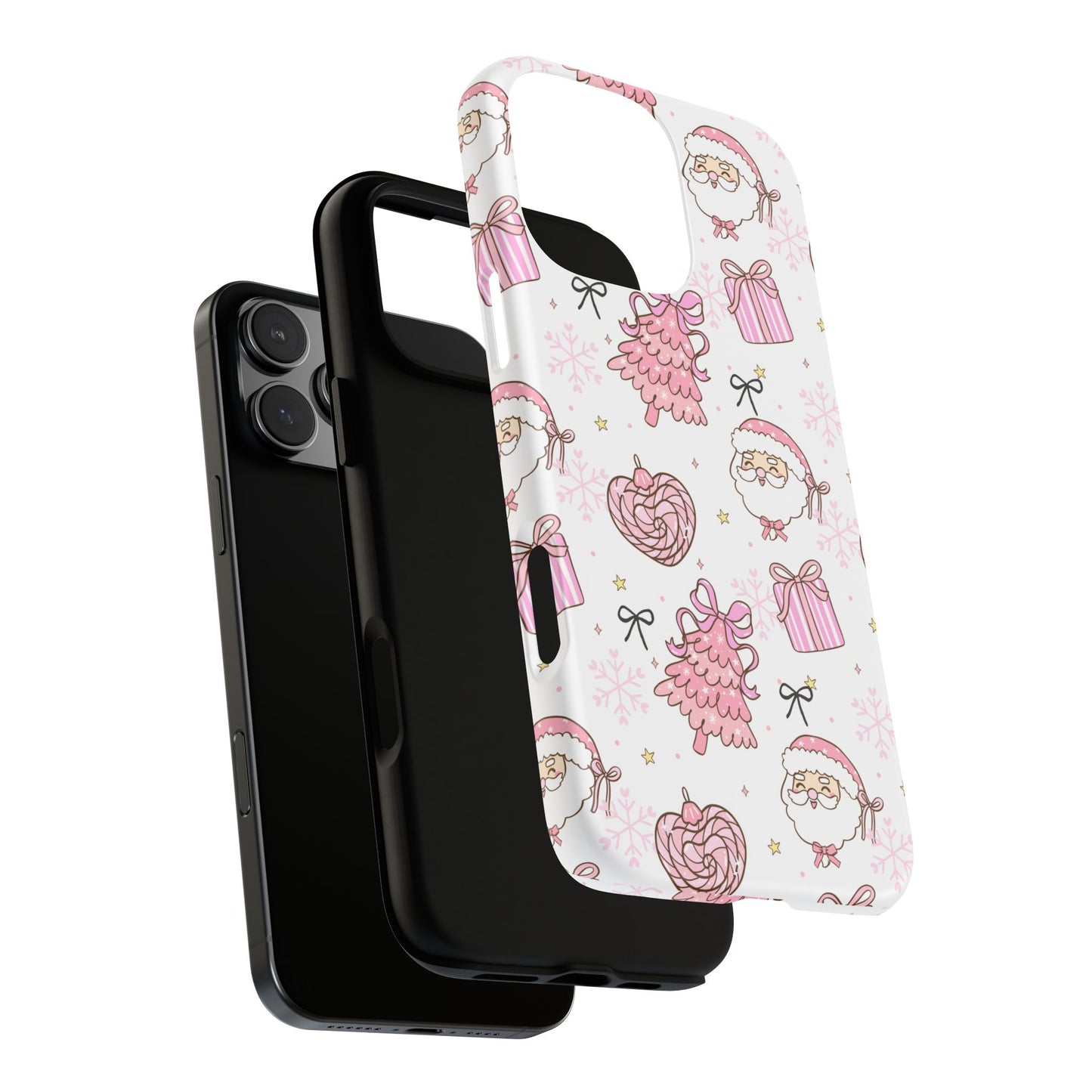 Christmas Pink Pattern Phone Case - Cute Santa, Tree & Gift Protective Cover