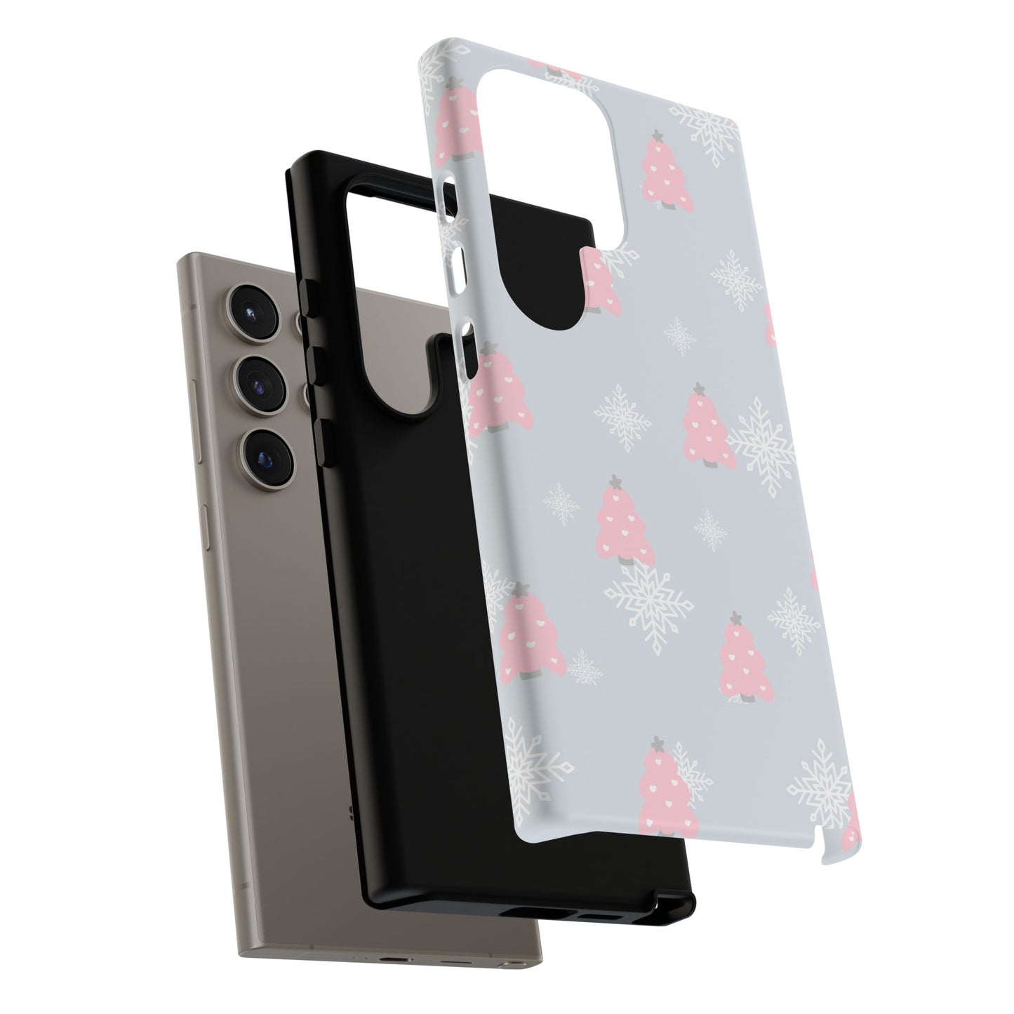 Christmas Pink Tree Tough Phone Case — Cute Holiday Snowflake Design