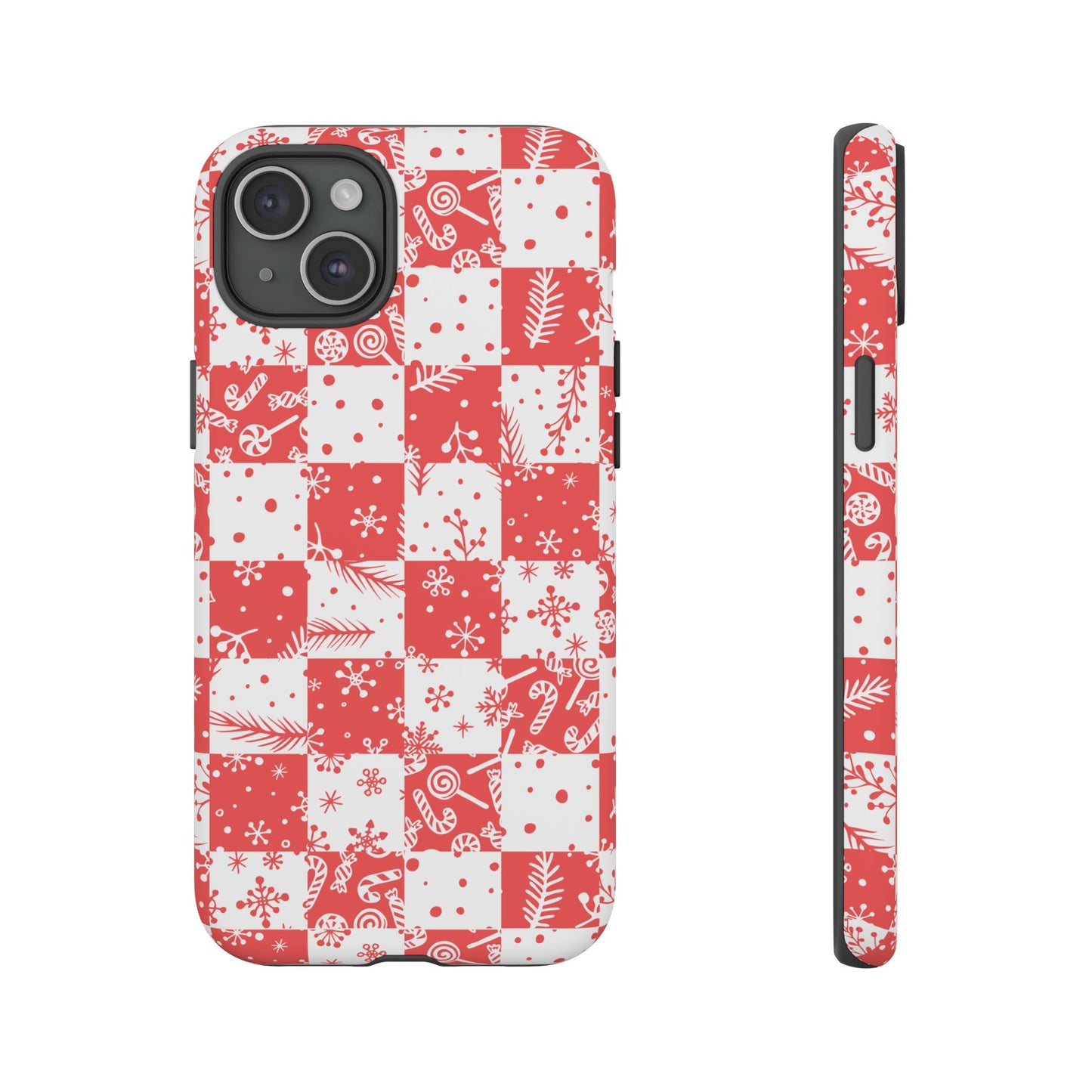 Christmas Red Buffalo Check Phone Case - Holiday Snowflake Pattern Tough Case