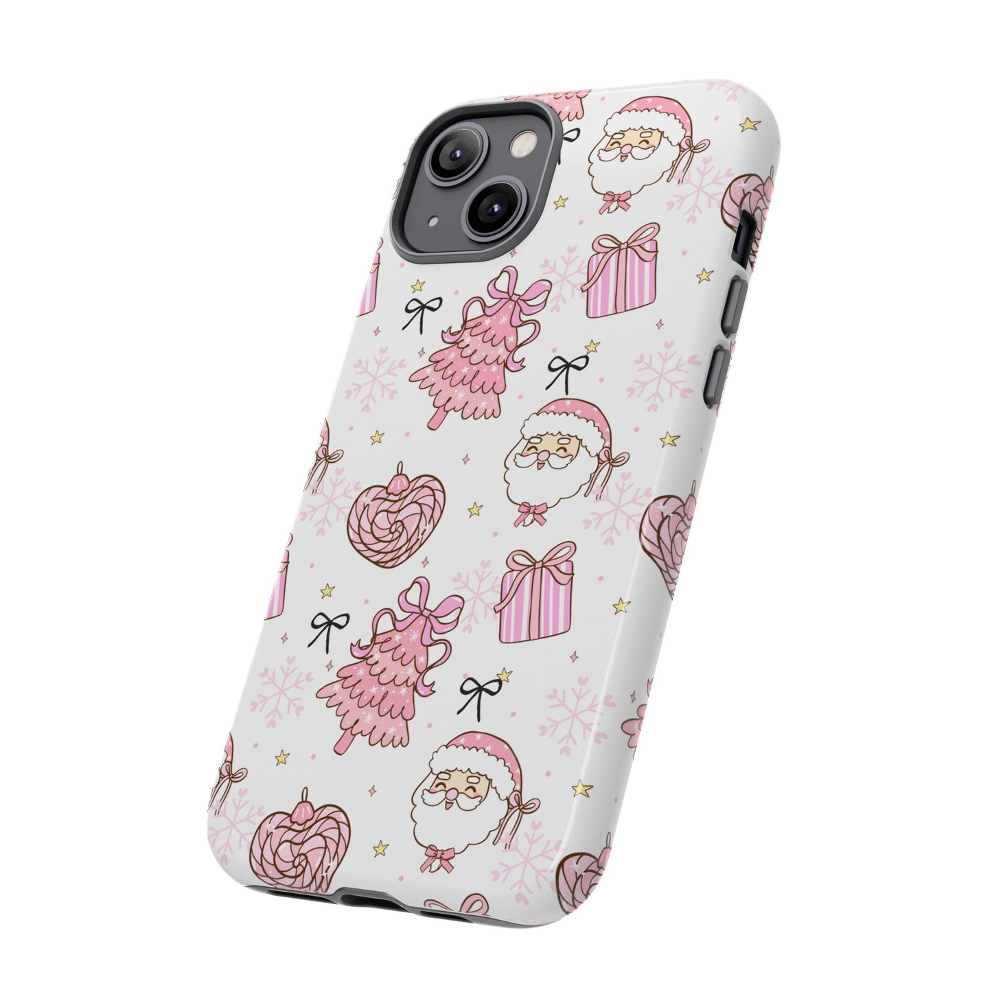 Christmas Pink Pattern Phone Case - Cute Santa, Tree & Gift Protective Cover