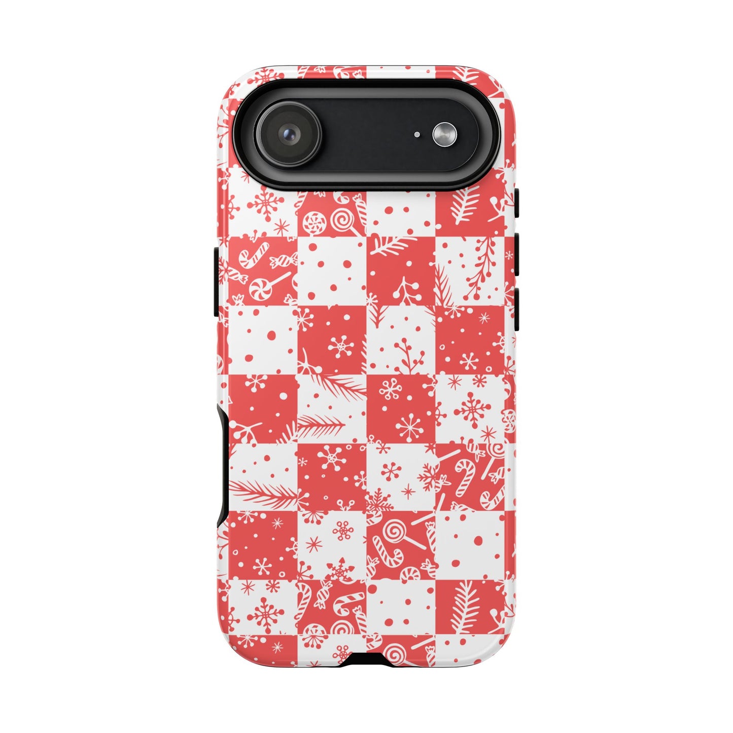 Christmas Red Buffalo Check Phone Case - Holiday Snowflake Pattern Tough Case