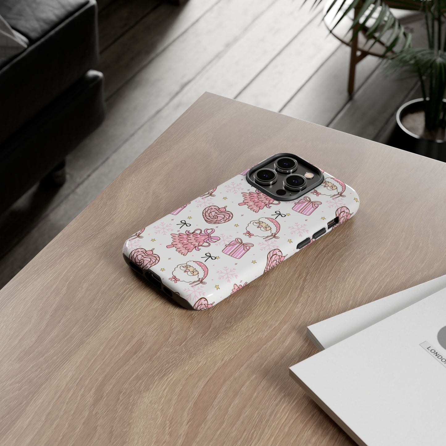 Christmas Pink Pattern Phone Case - Cute Santa, Tree & Gift Protective Cover