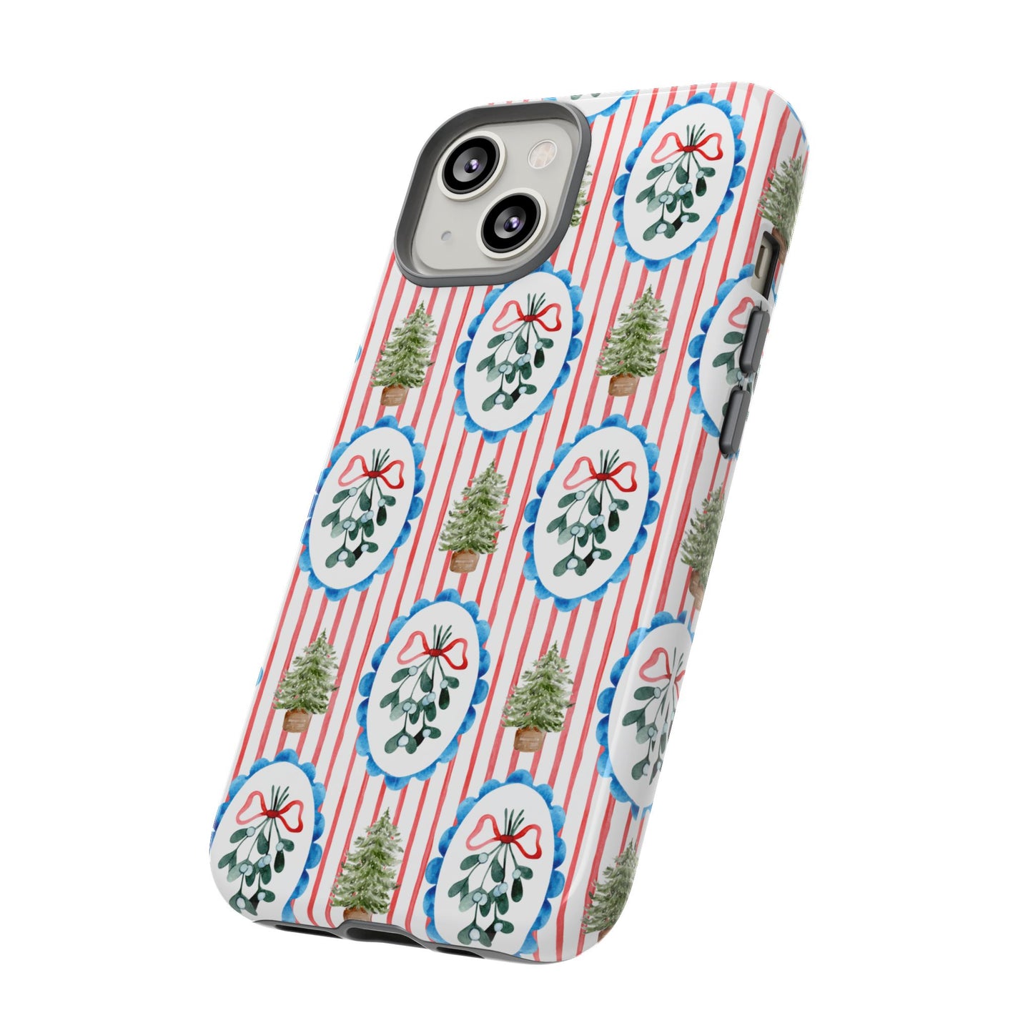 Christmas Wreath & Tree Pattern Phone Case — Festive Holiday Tough Case