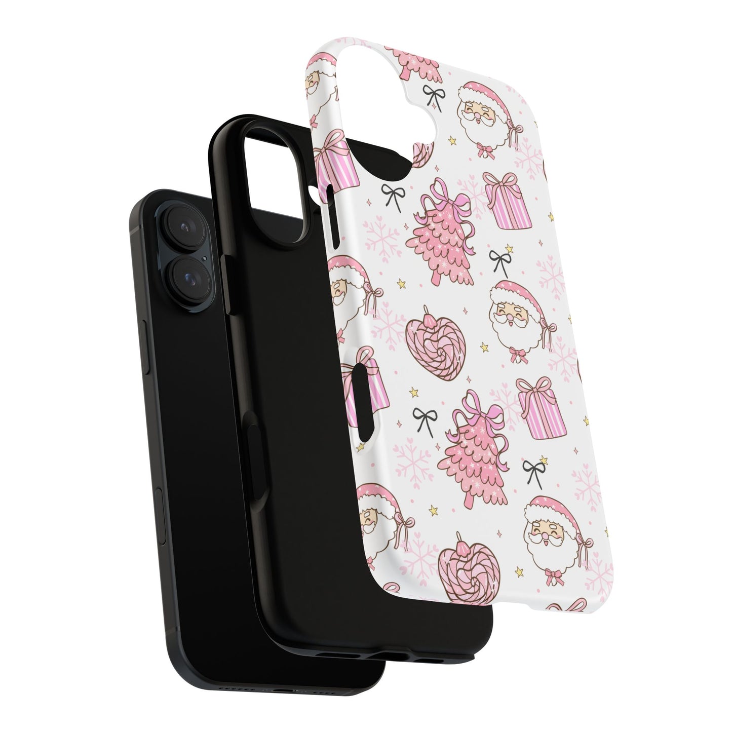 Christmas Pink Pattern Phone Case - Cute Santa, Tree & Gift Protective Cover