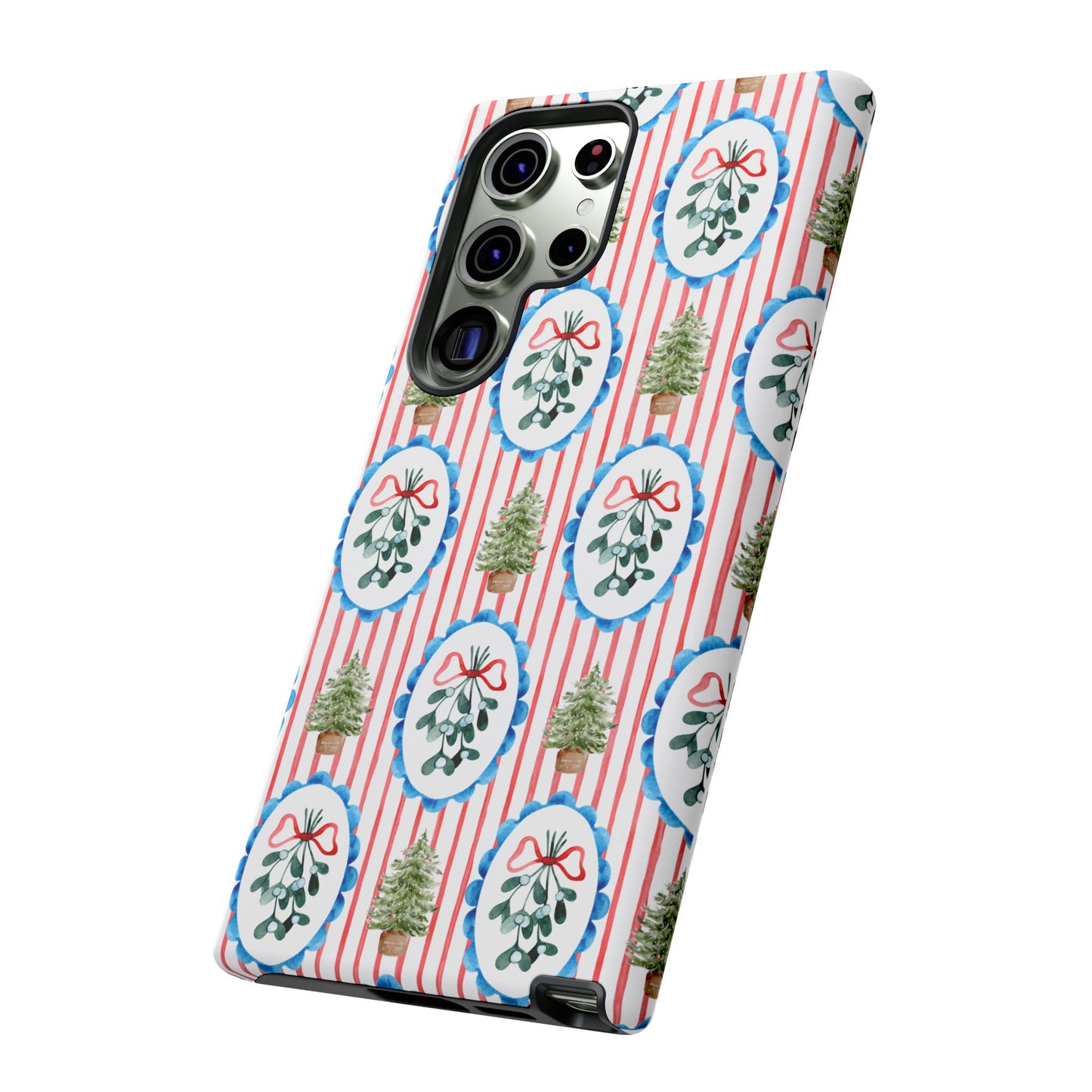 Christmas Wreath & Tree Pattern Phone Case — Festive Holiday Tough Case