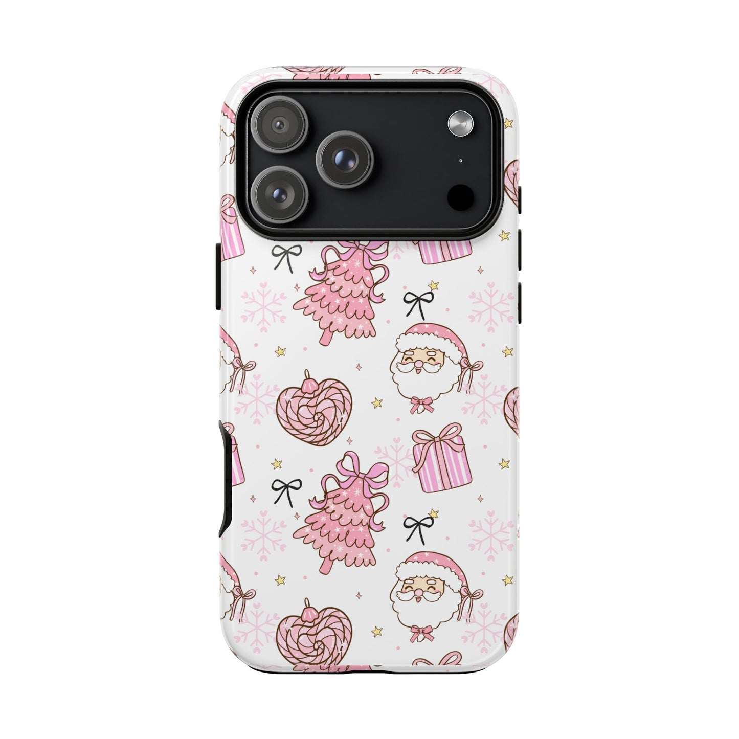 Christmas Pink Pattern Phone Case - Cute Santa, Tree & Gift Protective Cover