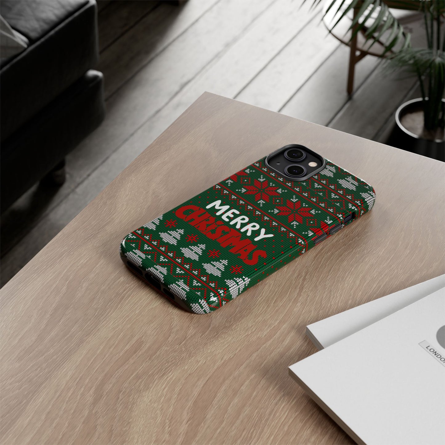 Merry Christmas Phone Case - Festive Green Ugly Sweater Design