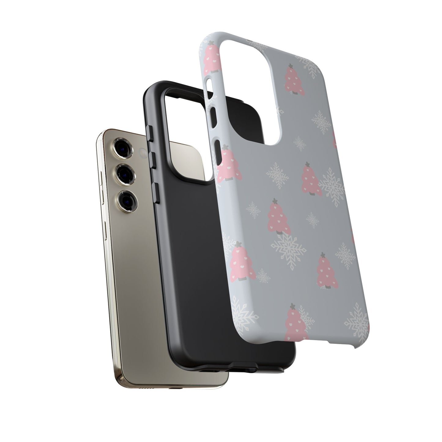 Christmas Pink Tree Tough Phone Case — Cute Holiday Snowflake Design