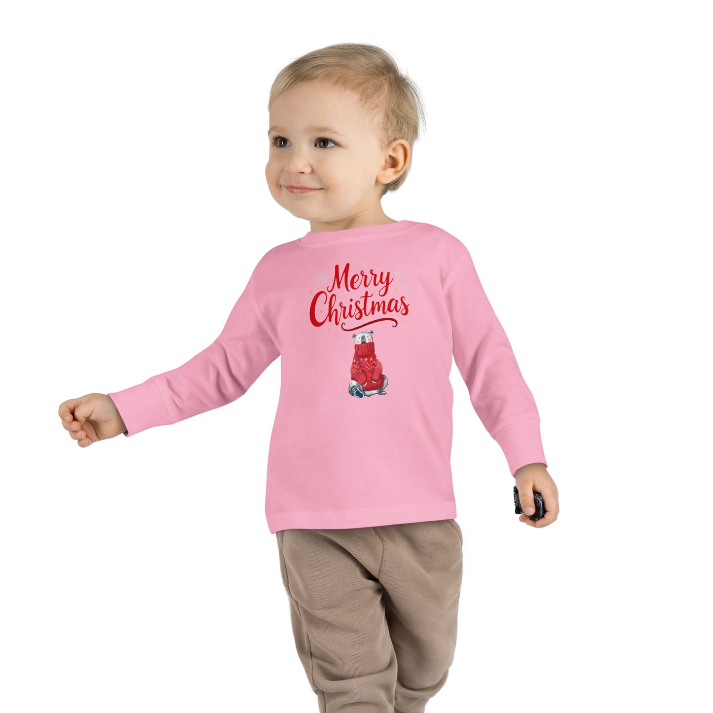 Toddler Long Sleeve Tee — 'Merry Christmas' Red Sweater Polar Bear Holiday Shirt