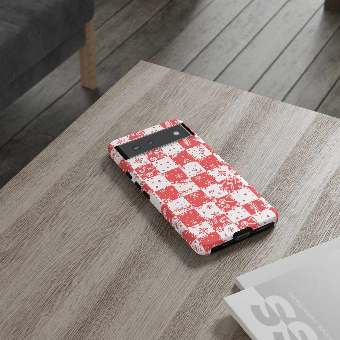 Christmas Red Buffalo Check Phone Case - Holiday Snowflake Pattern Tough Case