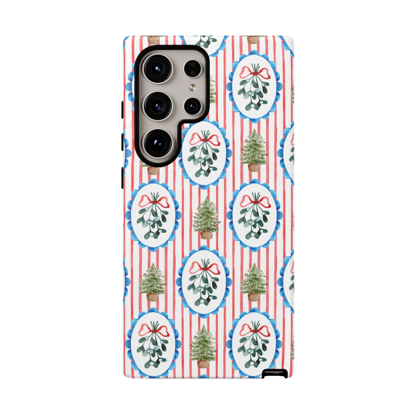 Christmas Wreath & Tree Pattern Phone Case — Festive Holiday Tough Case