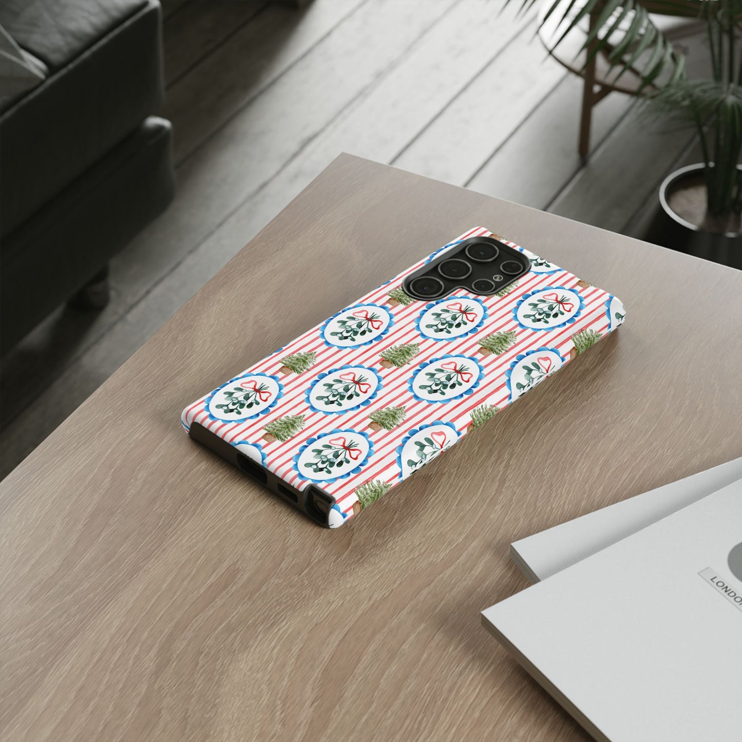 Christmas Wreath & Tree Pattern Phone Case — Festive Holiday Tough Case