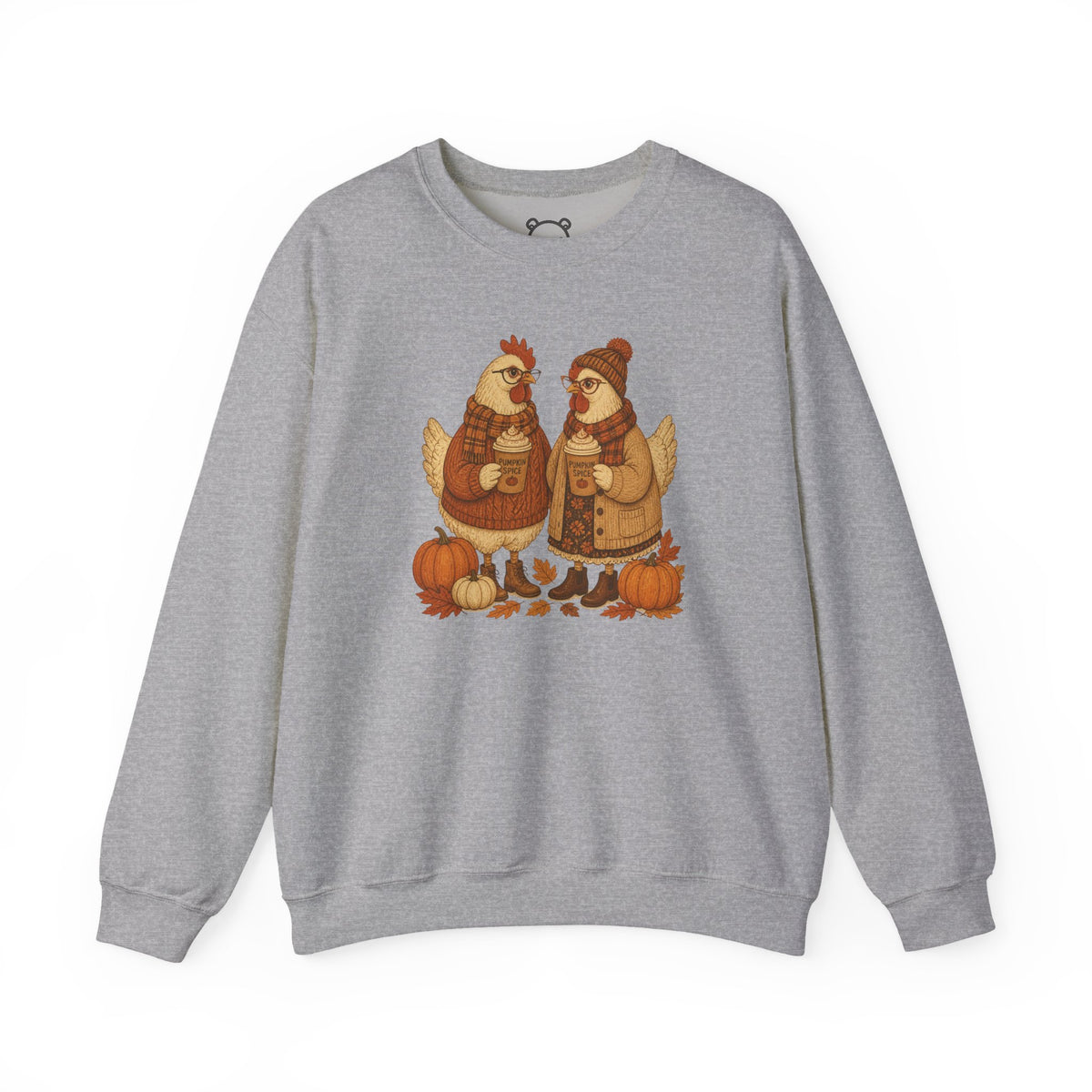 Autumn Chickens Crewneck Sweatshirt — Cozy Fall Pumpkin & Leaves Design