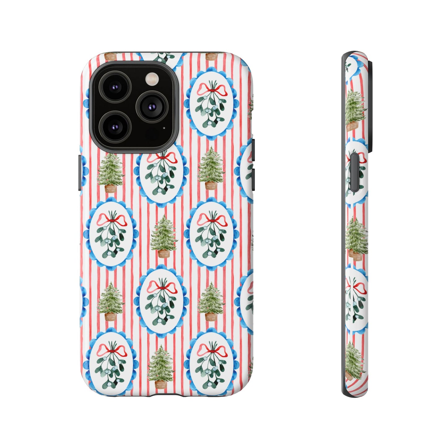 Christmas Wreath & Tree Pattern Phone Case — Festive Holiday Tough Case