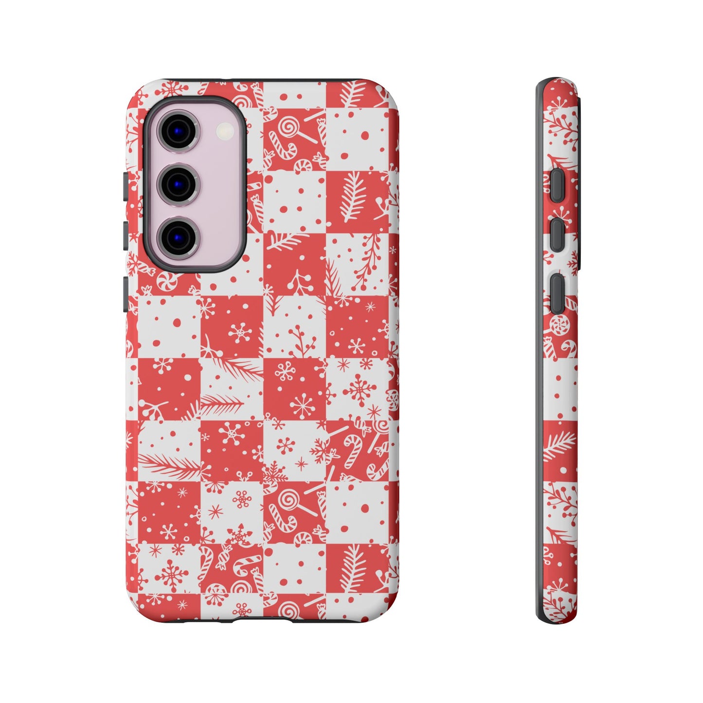 Christmas Red Buffalo Check Phone Case - Holiday Snowflake Pattern Tough Case