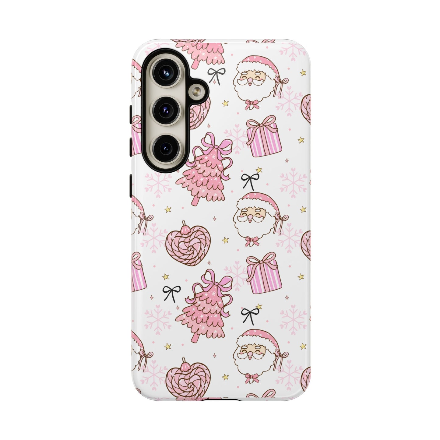 Christmas Pink Pattern Phone Case - Cute Santa, Tree & Gift Protective Cover