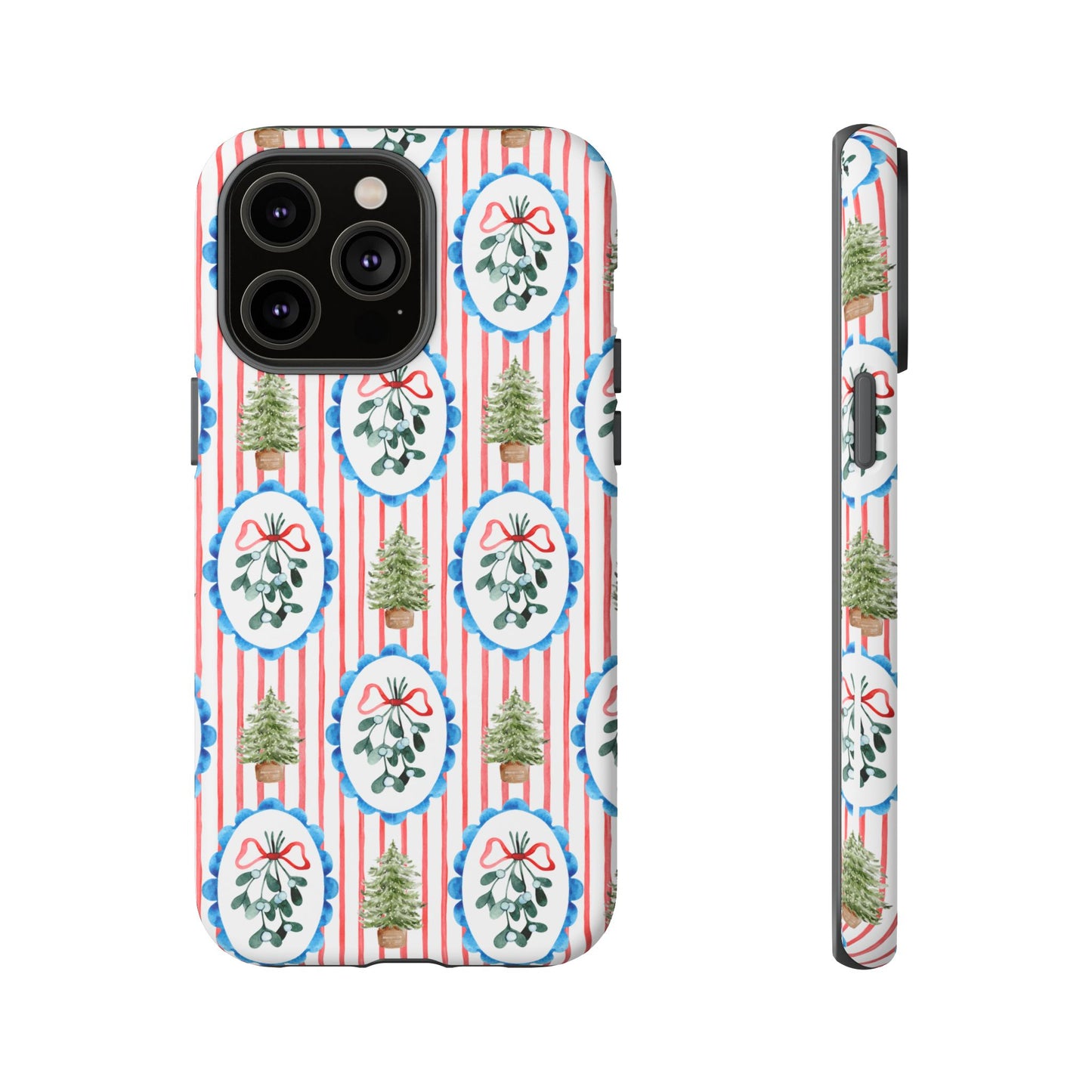 Christmas Wreath & Tree Pattern Phone Case — Festive Holiday Tough Case