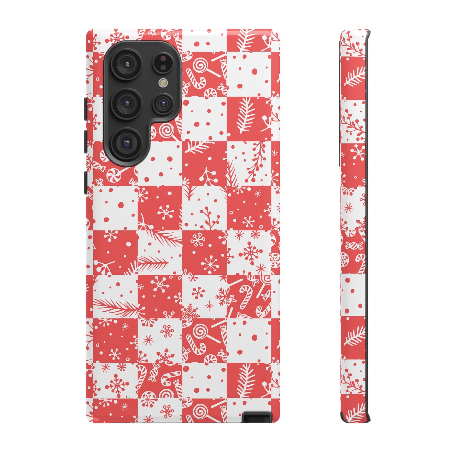Christmas Red Buffalo Check Phone Case - Holiday Snowflake Pattern Tough Case