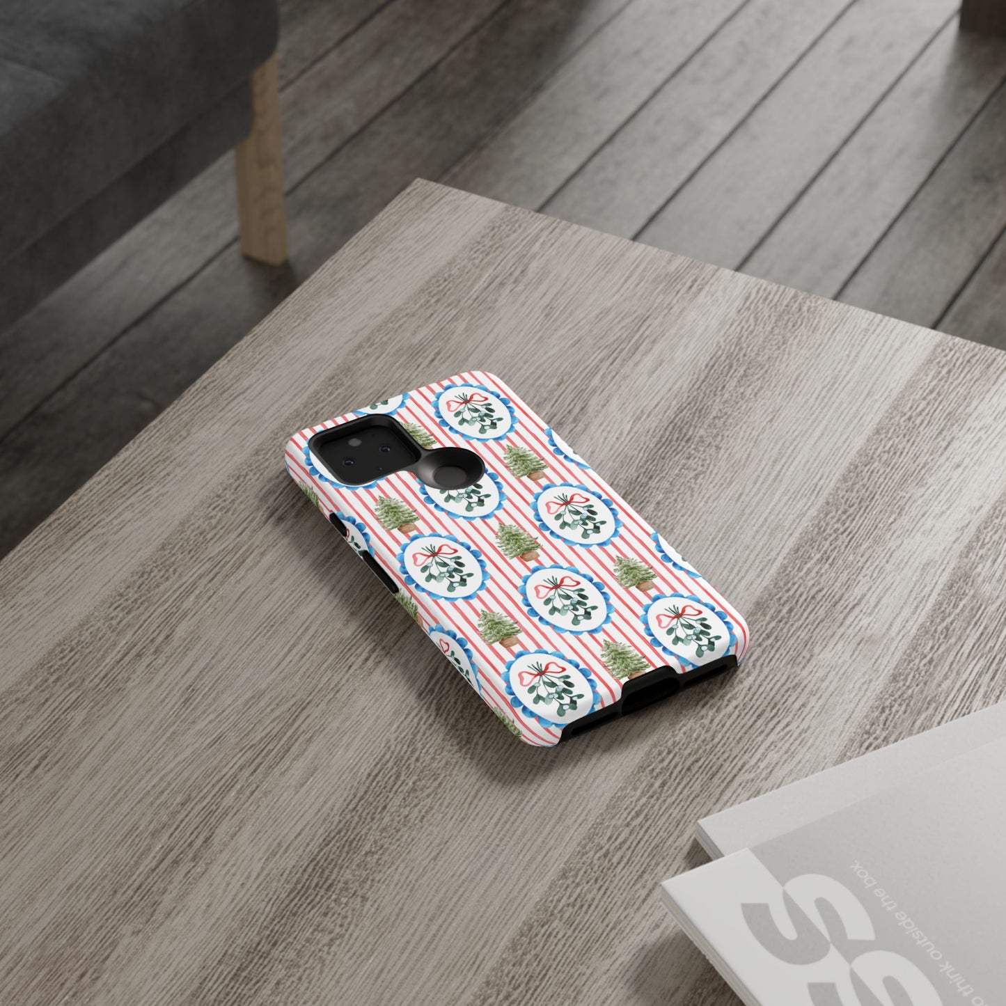 Christmas Wreath & Tree Pattern Phone Case — Festive Holiday Tough Case