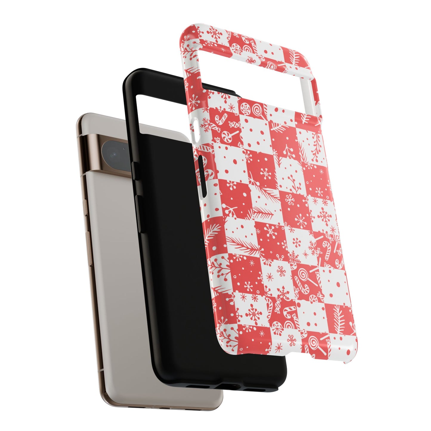 Christmas Red Buffalo Check Phone Case - Holiday Snowflake Pattern Tough Case