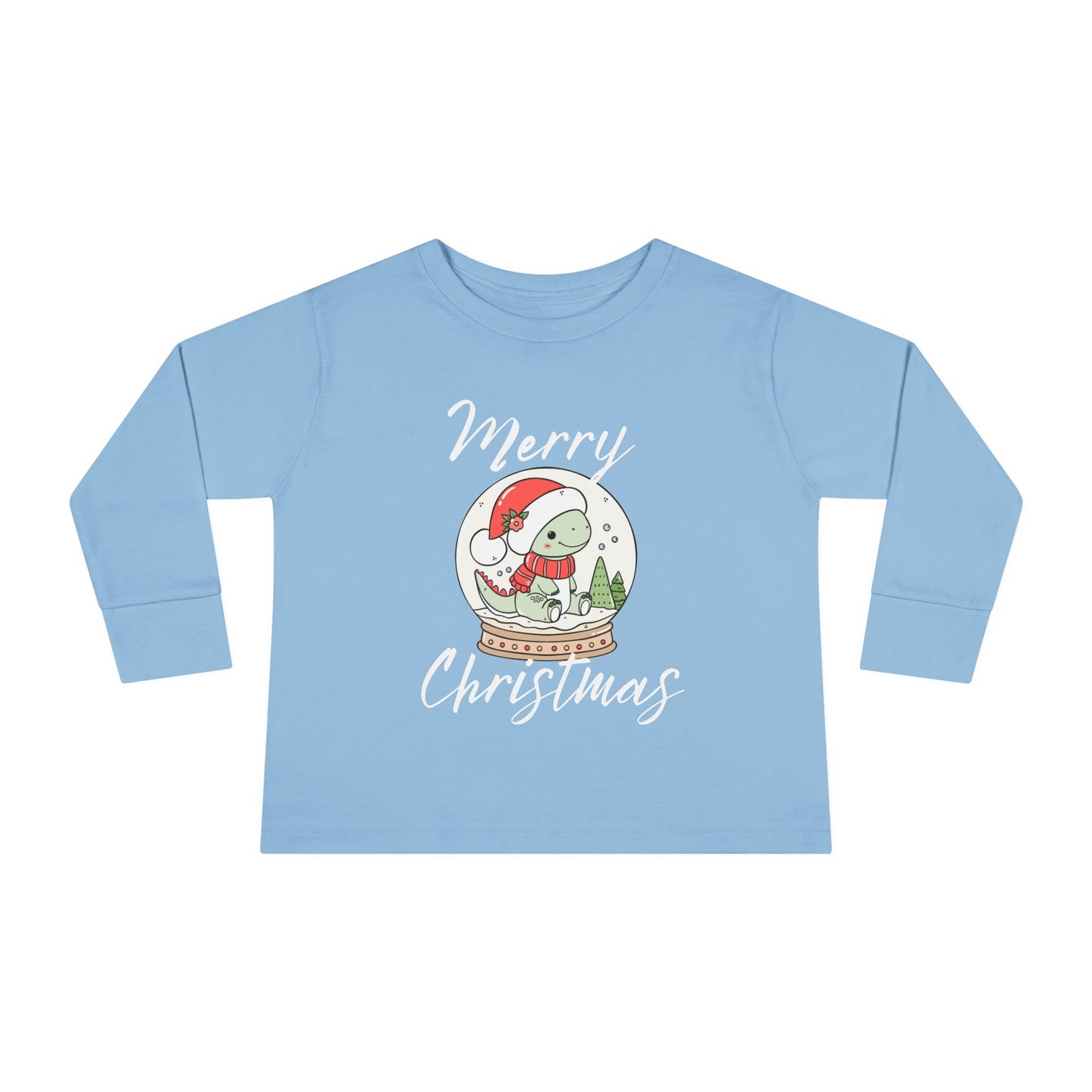 Toddler Tee — Cute Dinosaur in Santa Hat Snow Globe Christmas Shirt