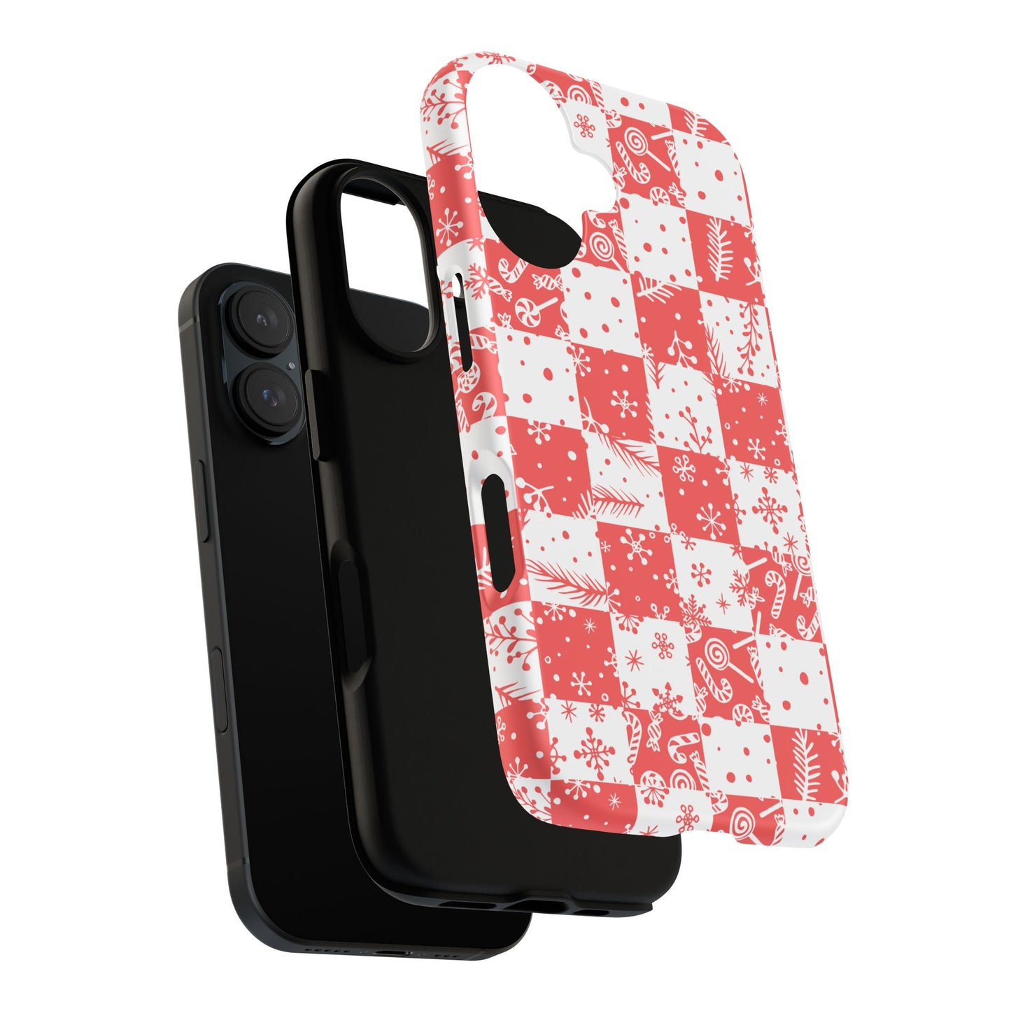 Christmas Red Buffalo Check Phone Case - Holiday Snowflake Pattern Tough Case