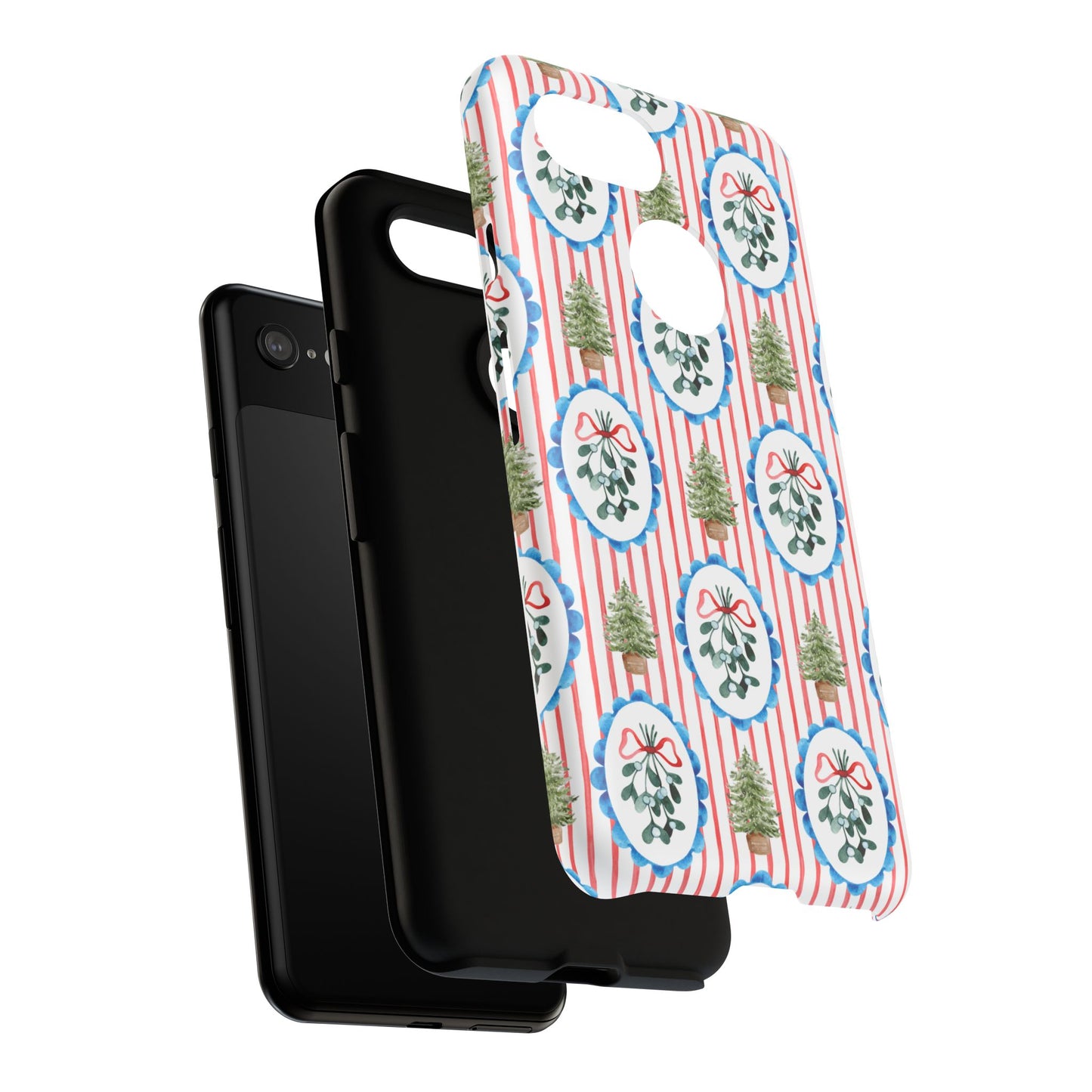 Christmas Wreath & Tree Pattern Phone Case — Festive Holiday Tough Case