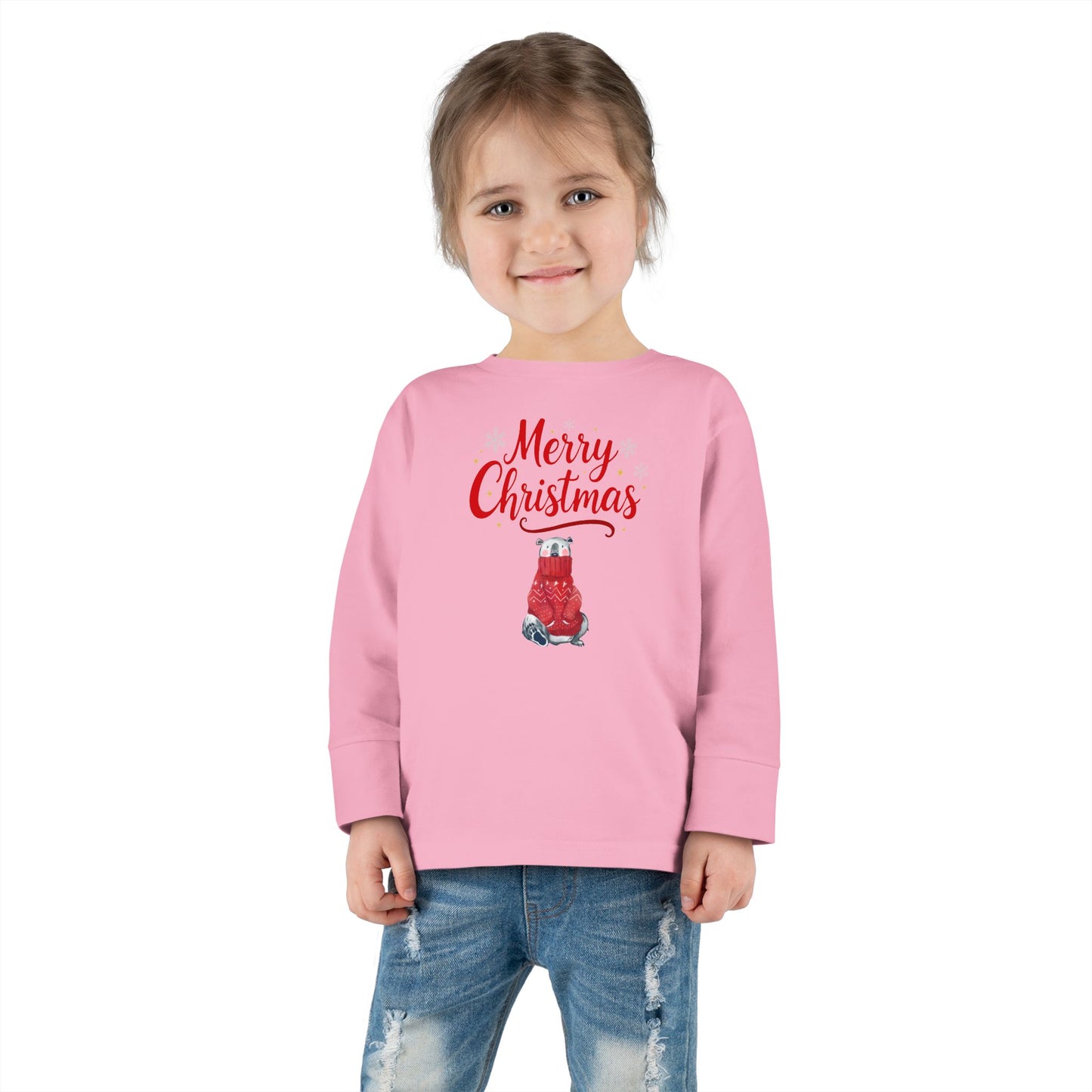 Toddler Long Sleeve Tee — 'Merry Christmas' Red Sweater Polar Bear Holiday Shirt