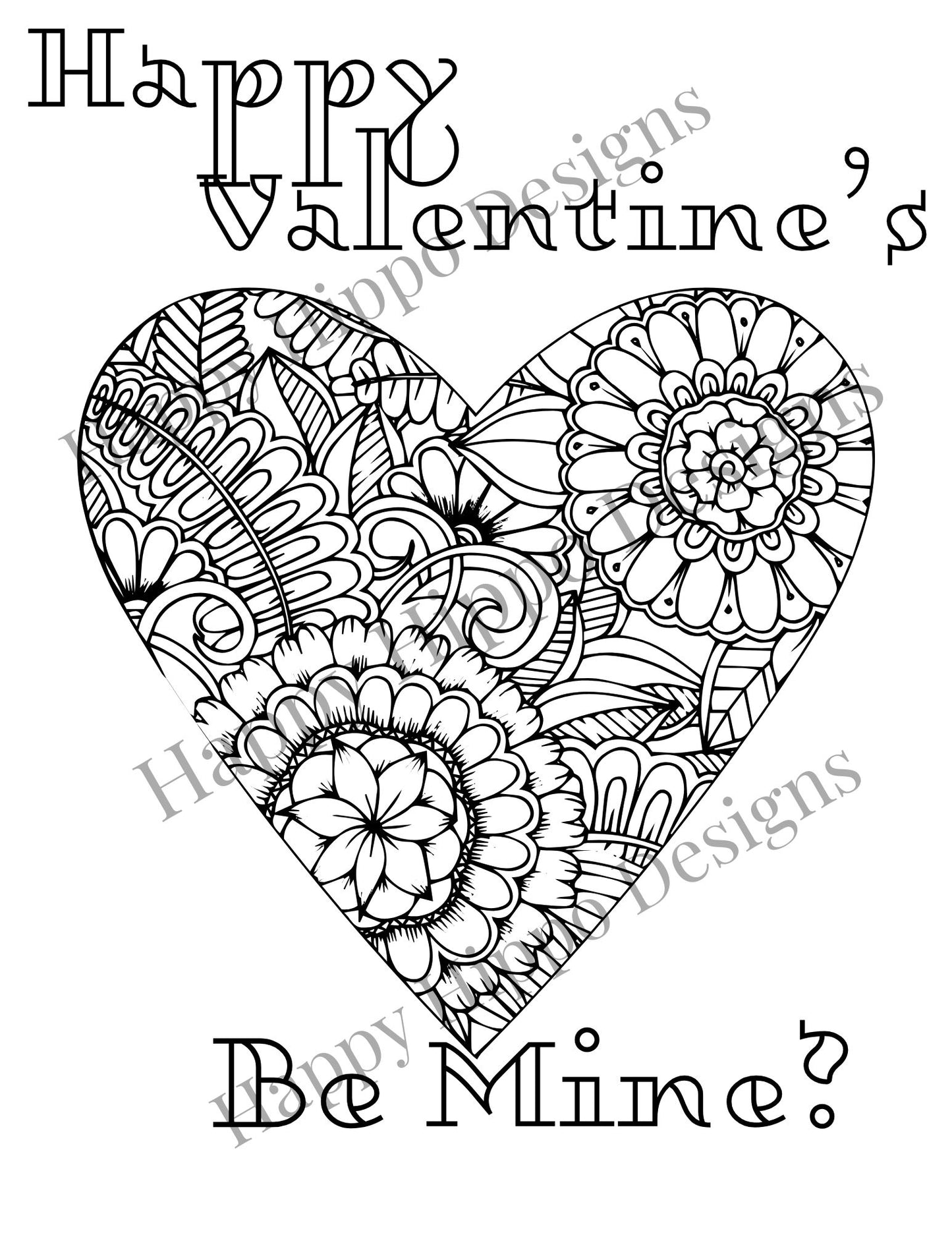 Valentine's Be Mine coloring page- Digital Download