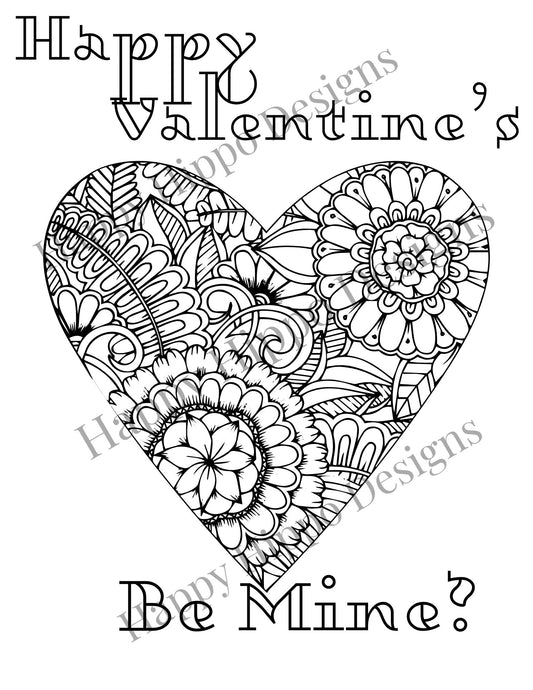 Valentine's Be Mine coloring page- Digital Download